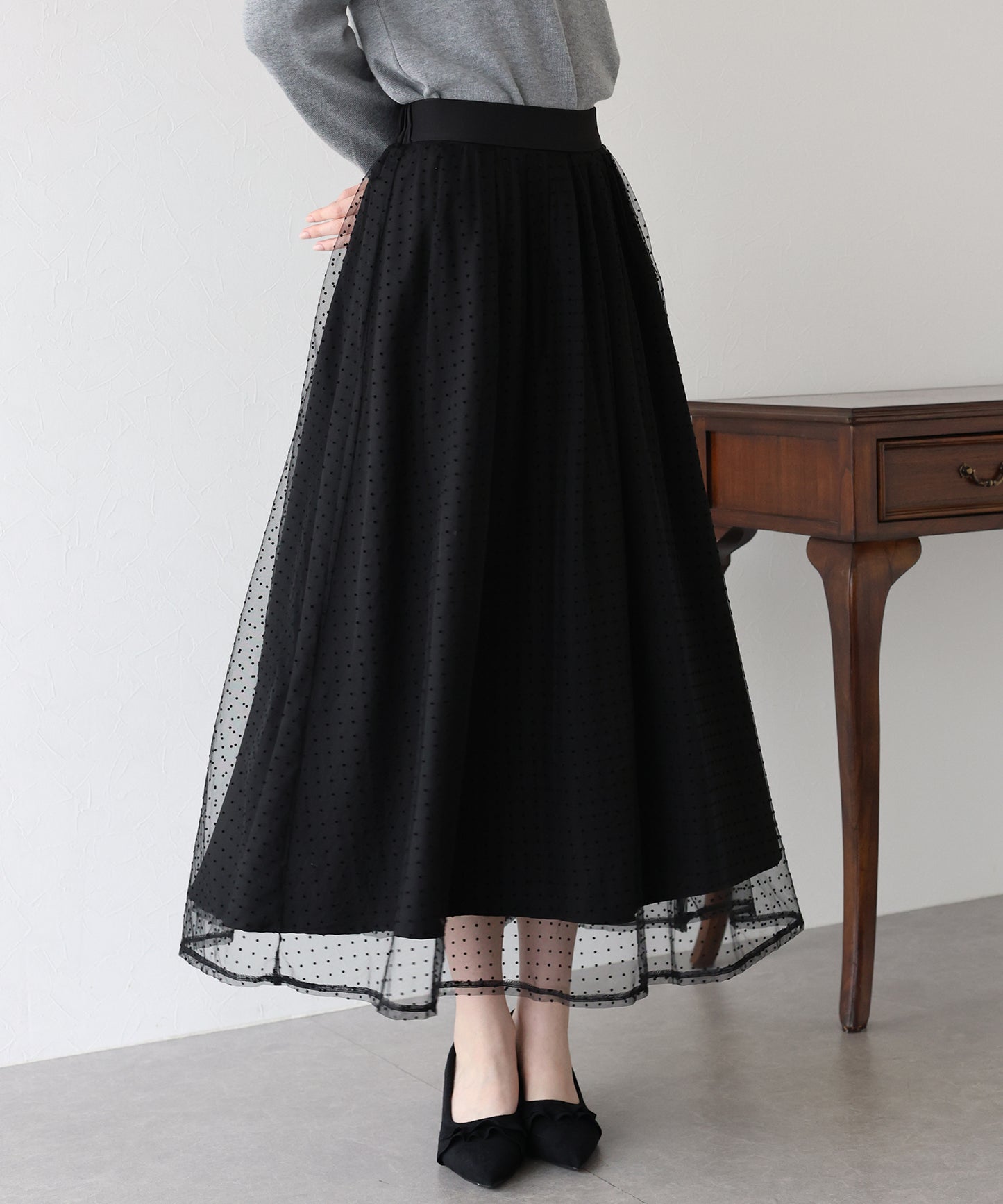 丈が選べるフロッキーチェックチュールスカート