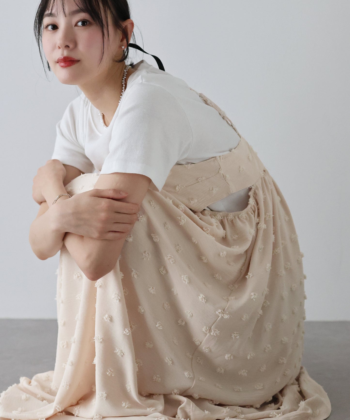 【SALE】ドットジャガードキャミワンピース