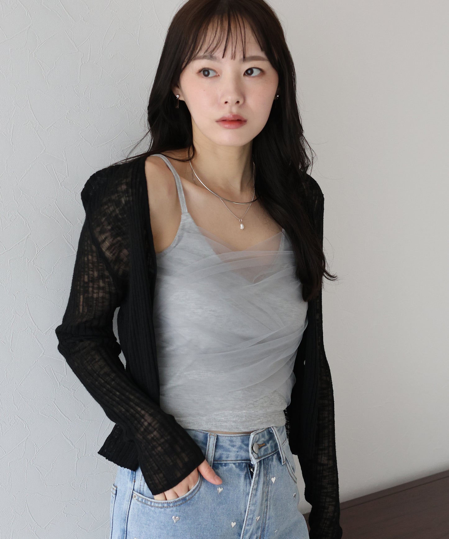 【SALE】カップ付きチュールレイヤードキャミソール【ネコポス】