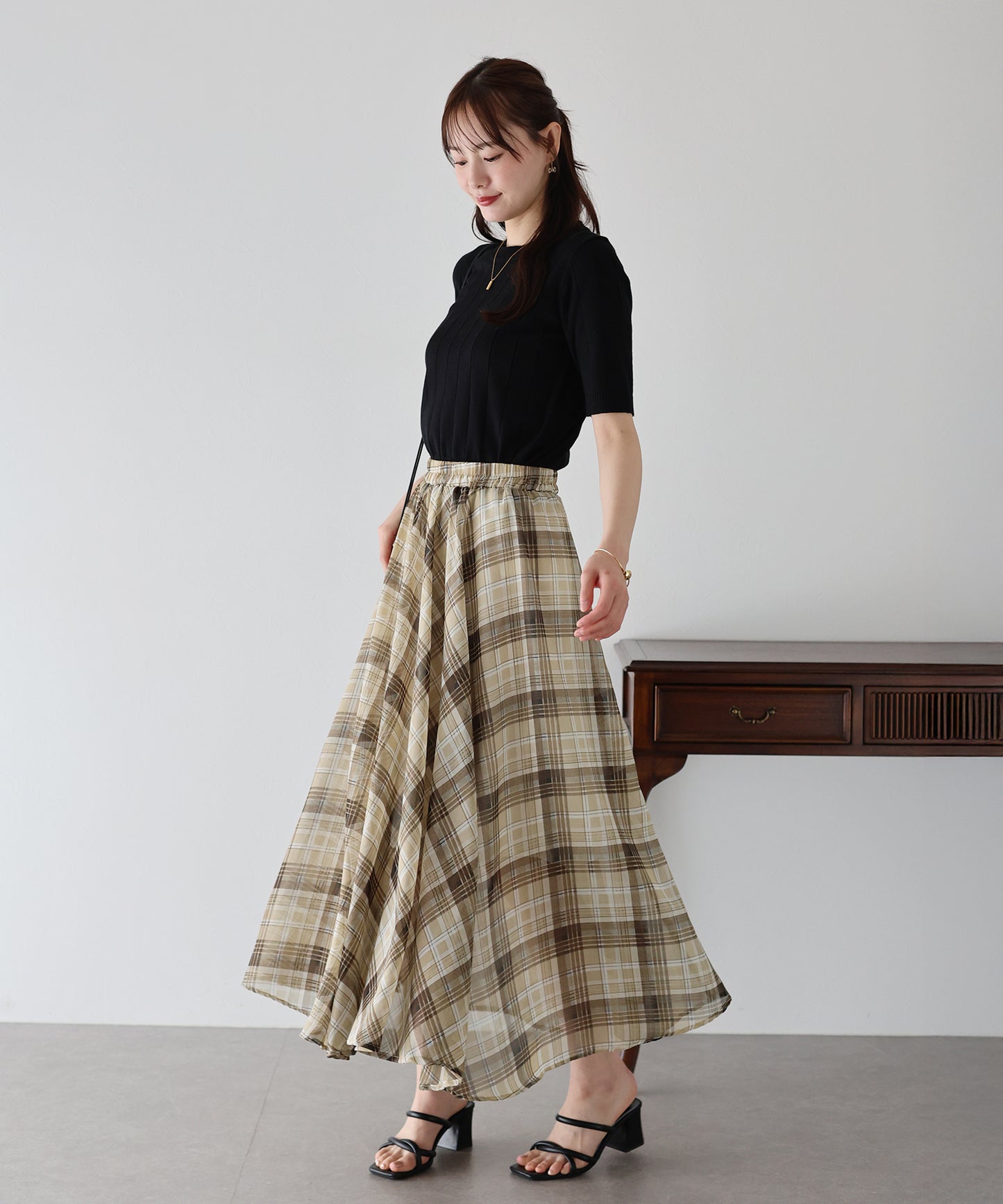 【SALE】シフォンチェックスカート