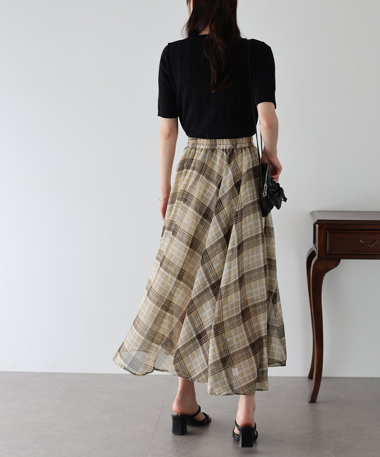 【SALE】シフォンチェックスカート