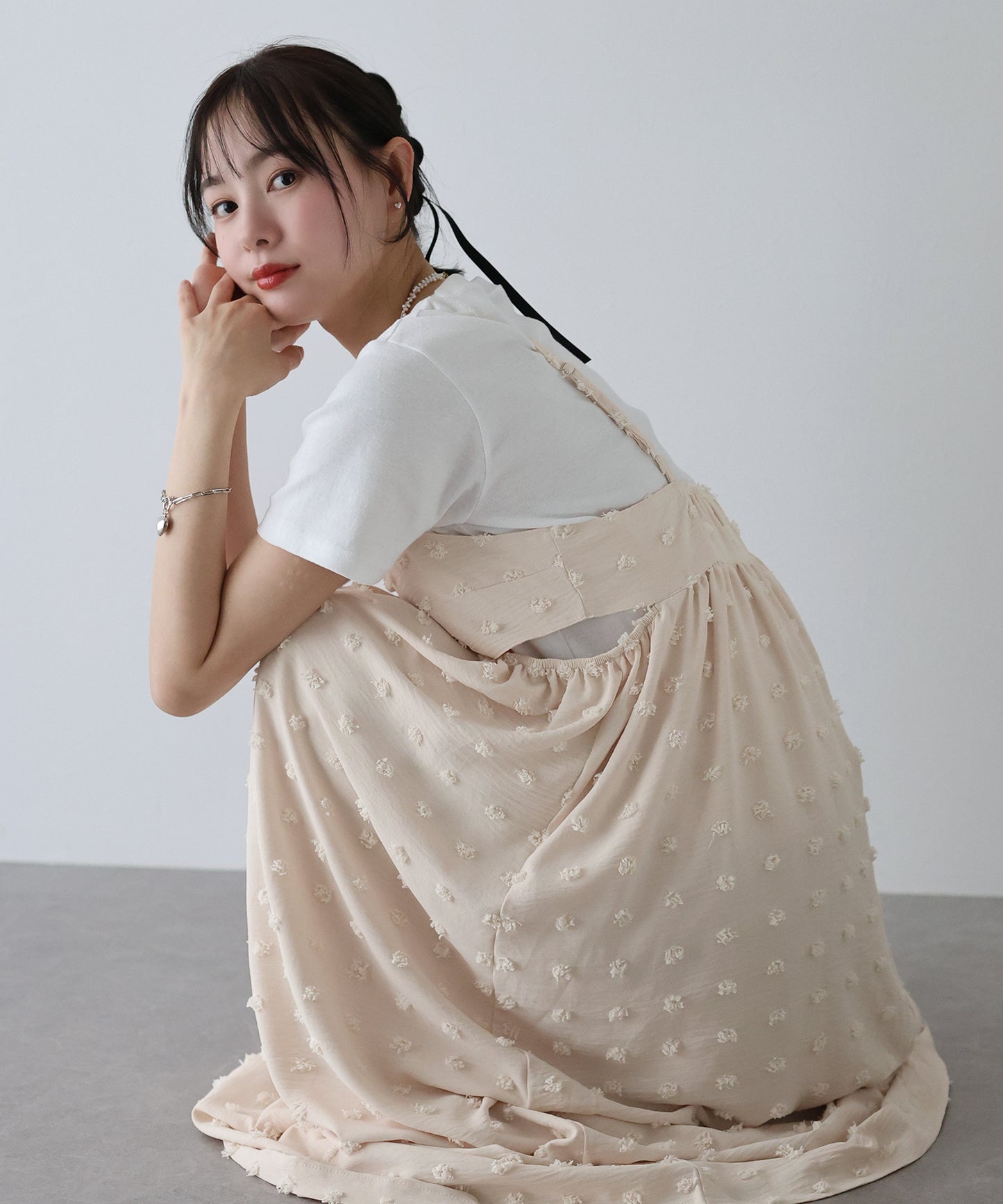 【SALE】ドットジャガードキャミワンピース