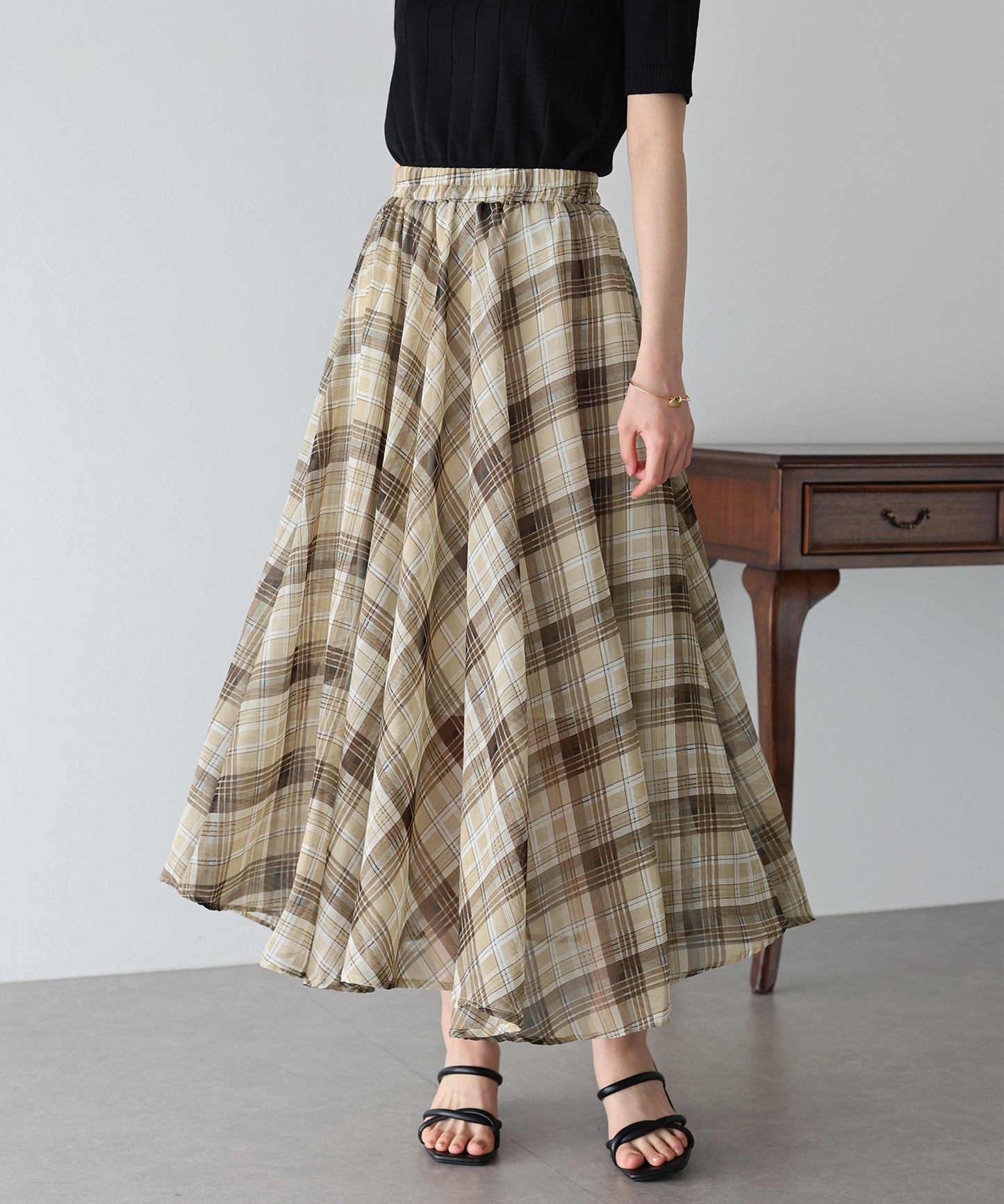 【SALE】シフォンチェックスカート