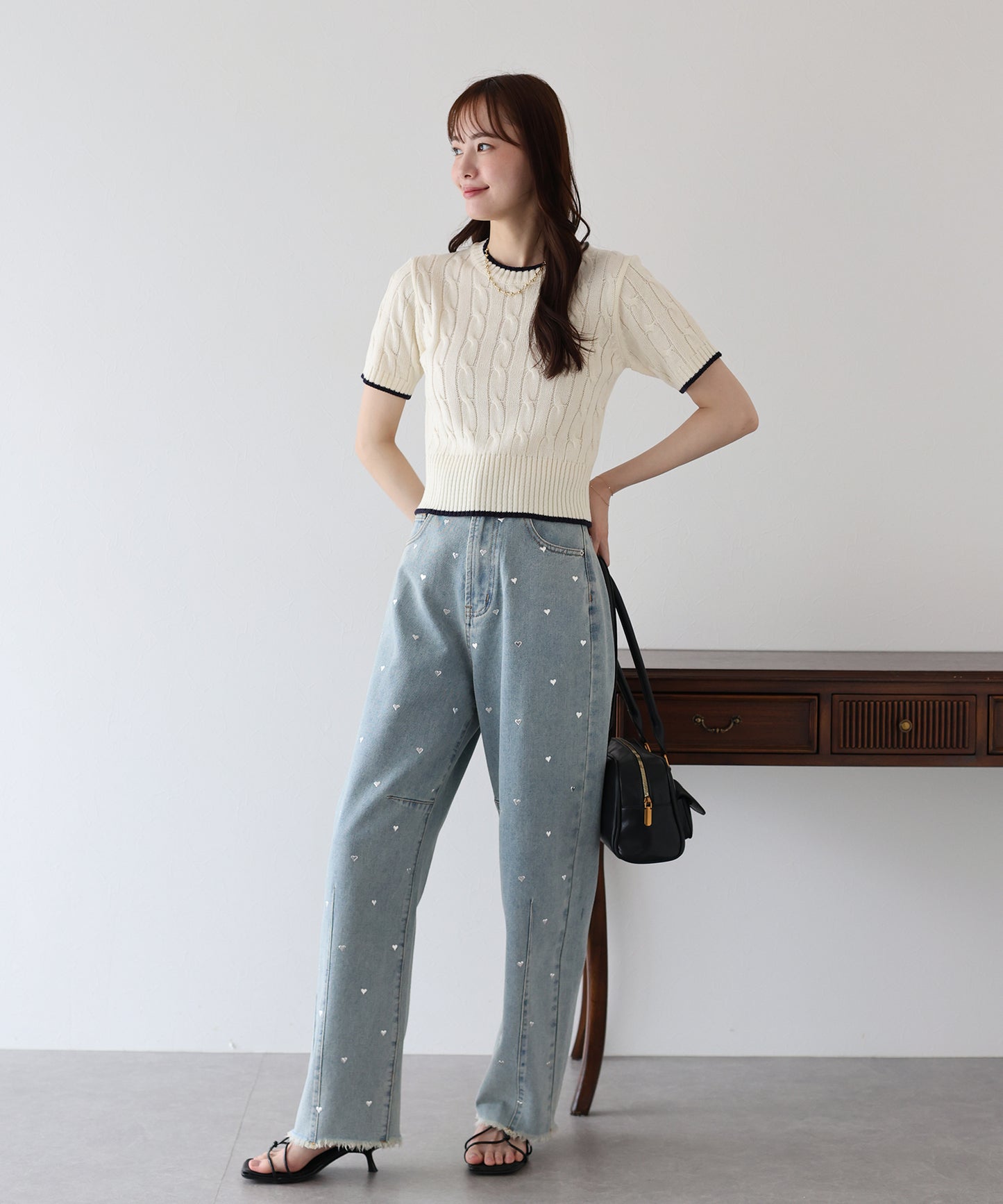 【TIME SALE】半袖ケーブルニット