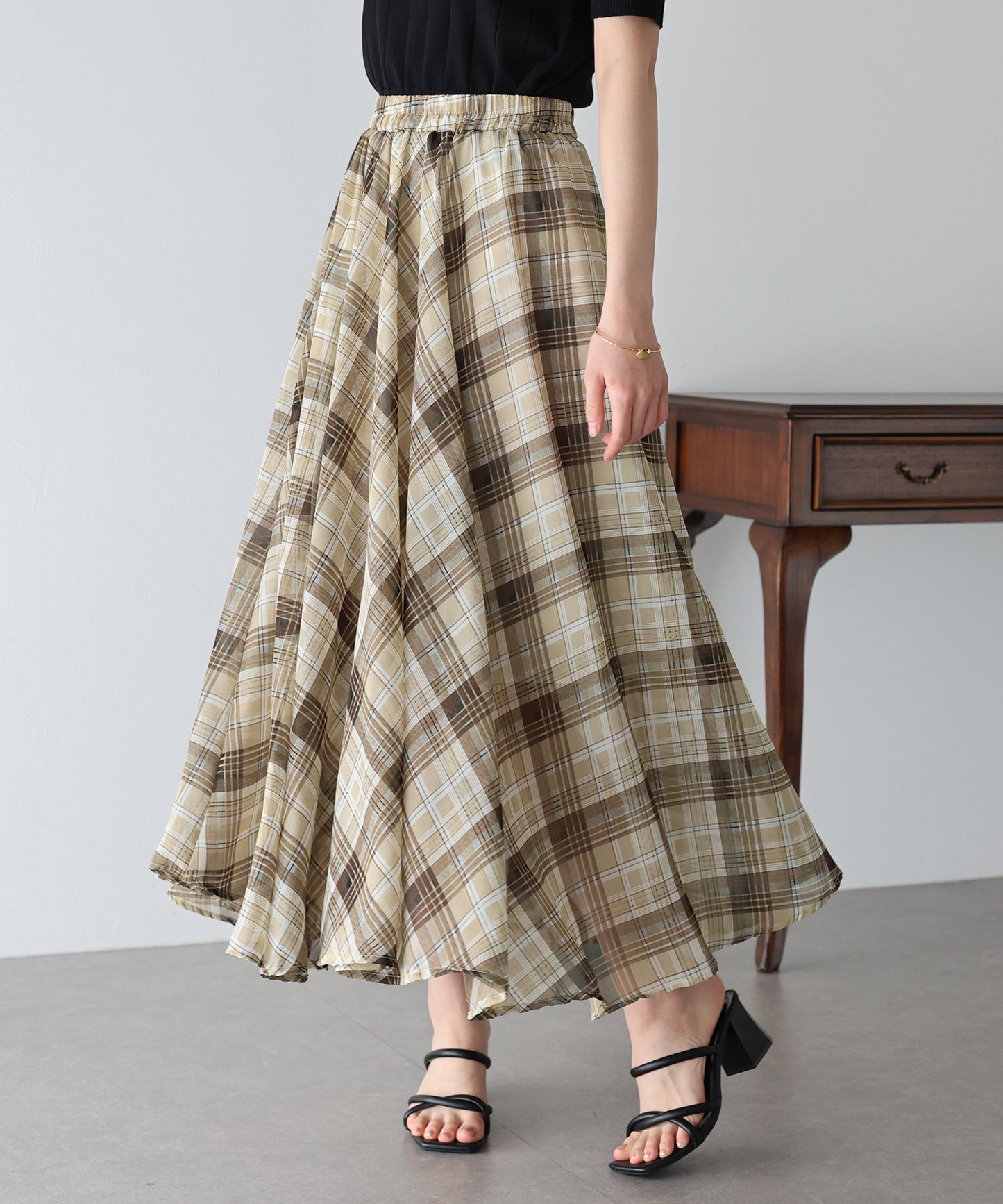 【SALE】シフォンチェックスカート