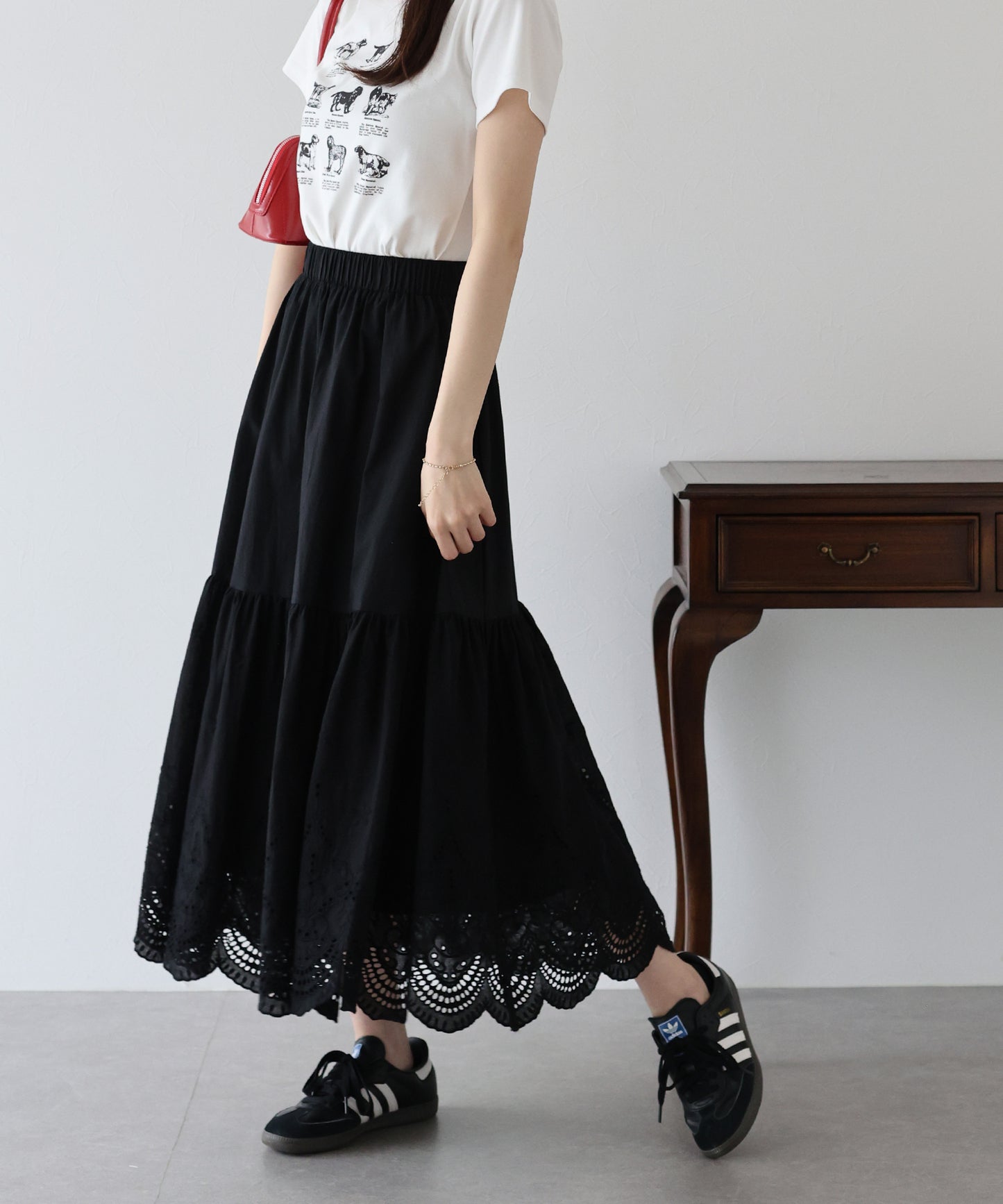 コットンレースティアードスカート