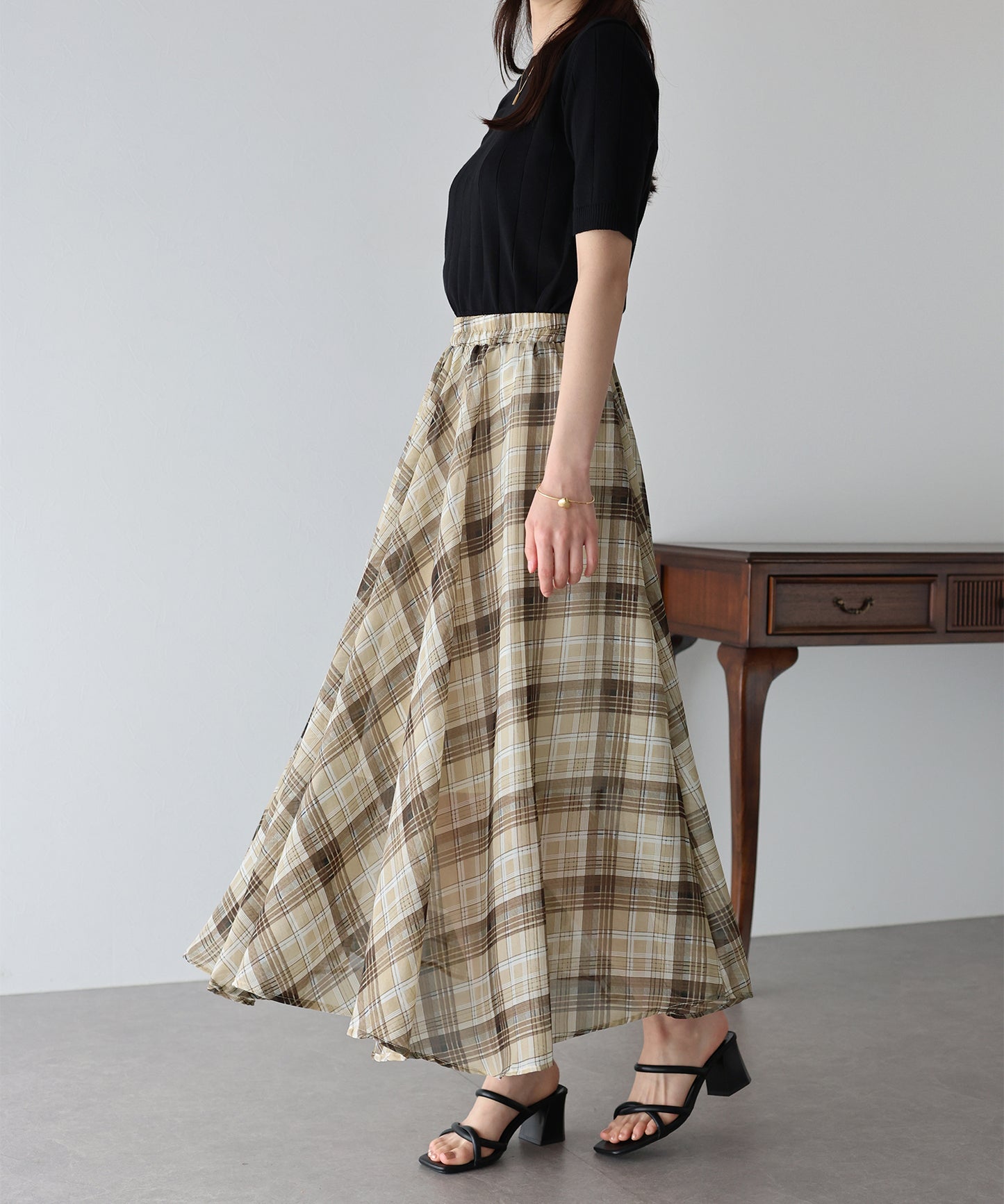 【SALE】シフォンチェックスカート
