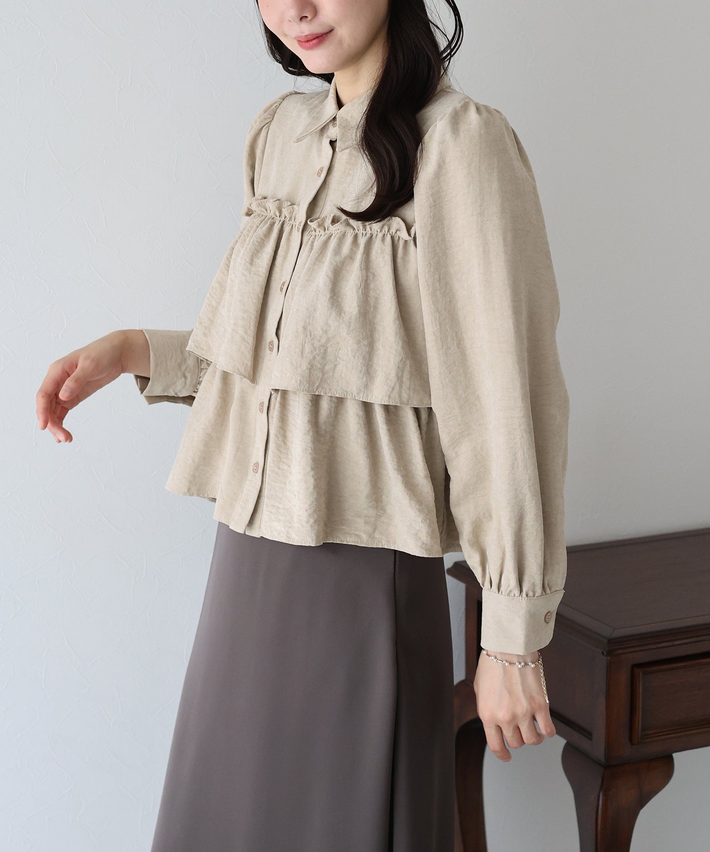 【早割5%OFF】フリルティアードピーチブラウス