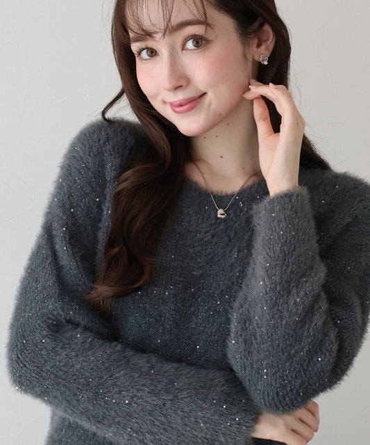 スパンコールラメシャギーニット