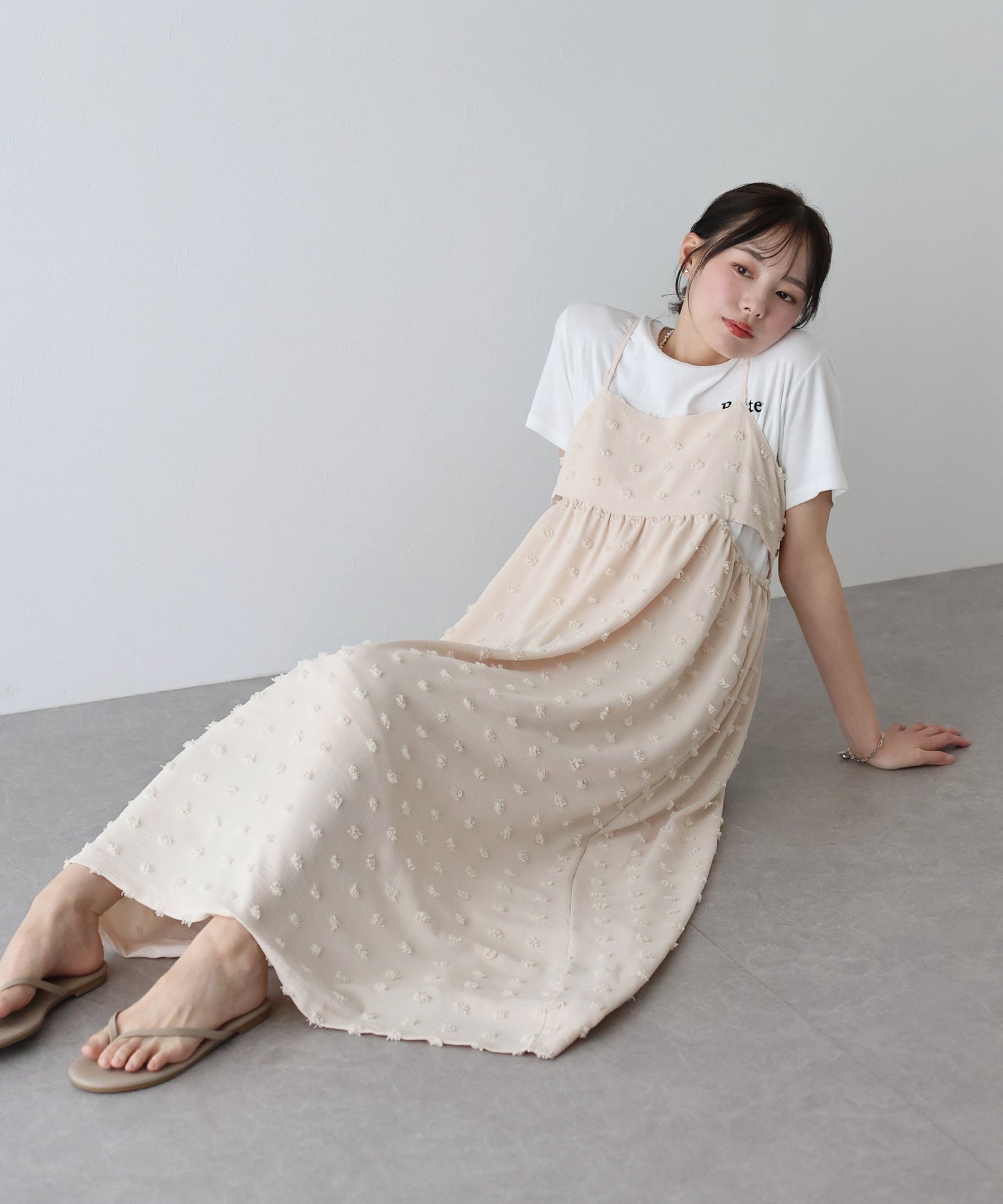 【SALE】ドットジャガードキャミワンピース