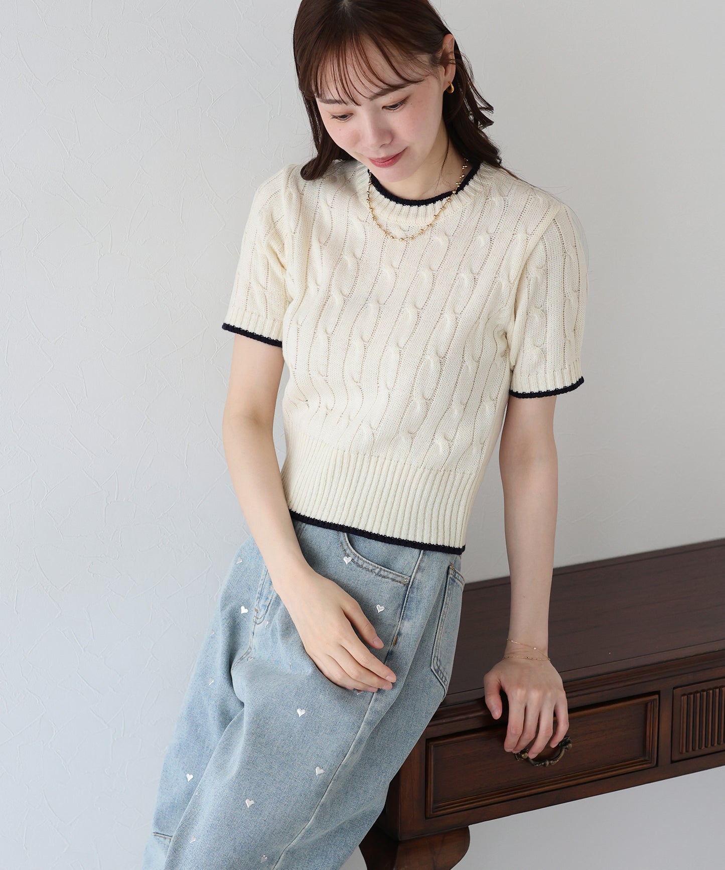 【TIME SALE】半袖ケーブルニット
