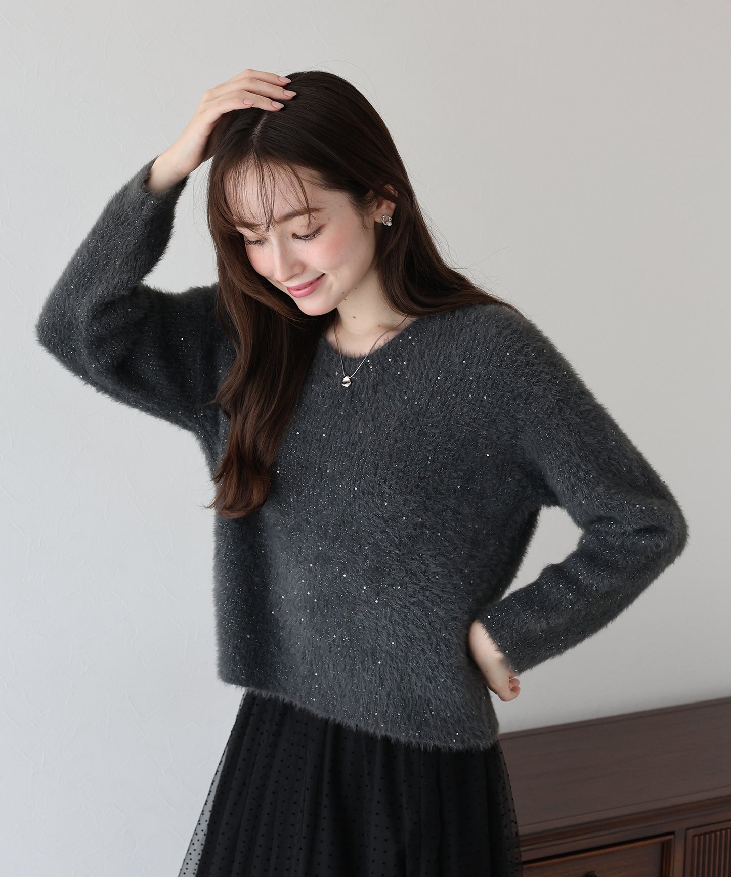 【早割5%OFF】スパンコールラメシャギーニット