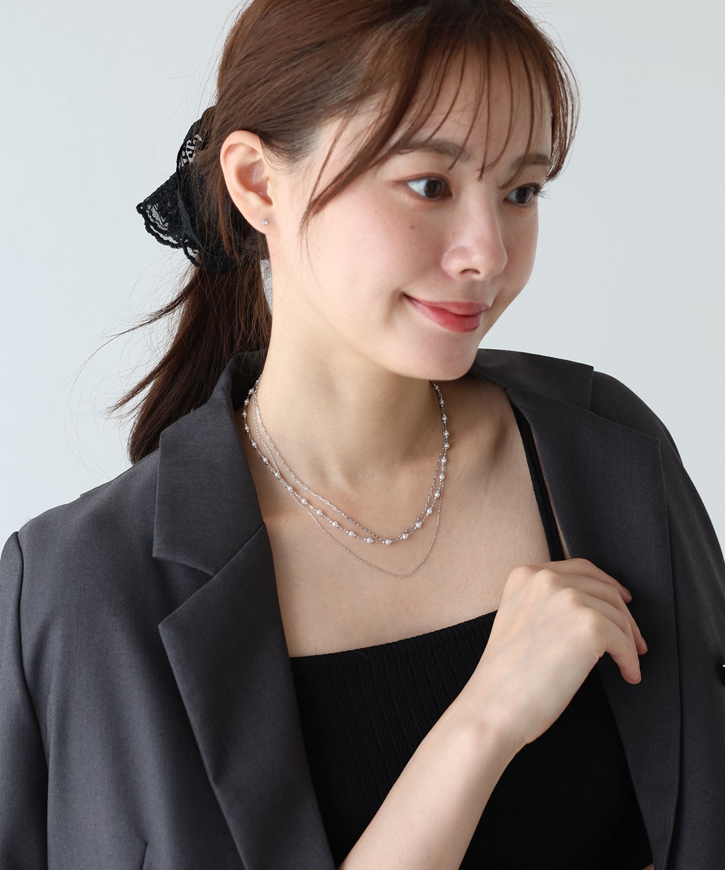 【早割5%OFF】3連チェーンパールネックレス / ニッケルフリー【ネコポス】