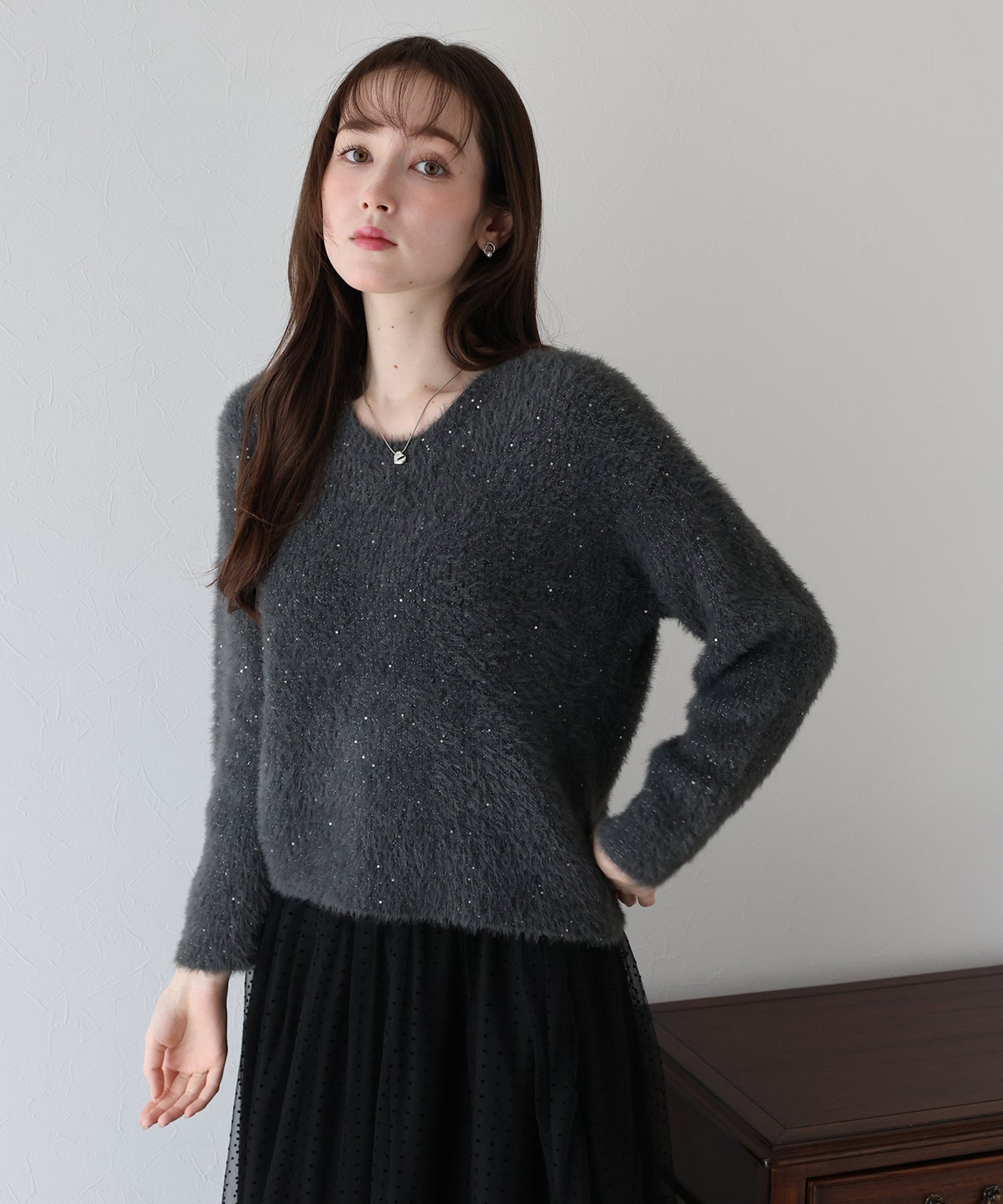 【早割5%OFF】スパンコールラメシャギーニット