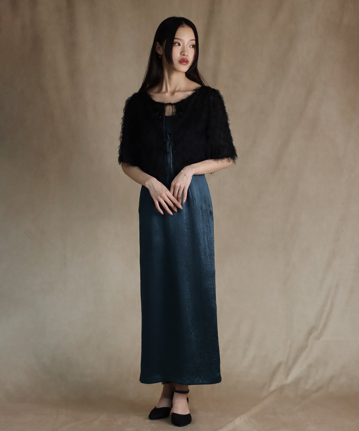 【SALE】日本製 レースボレロ+キャミソールワンピースドレス
