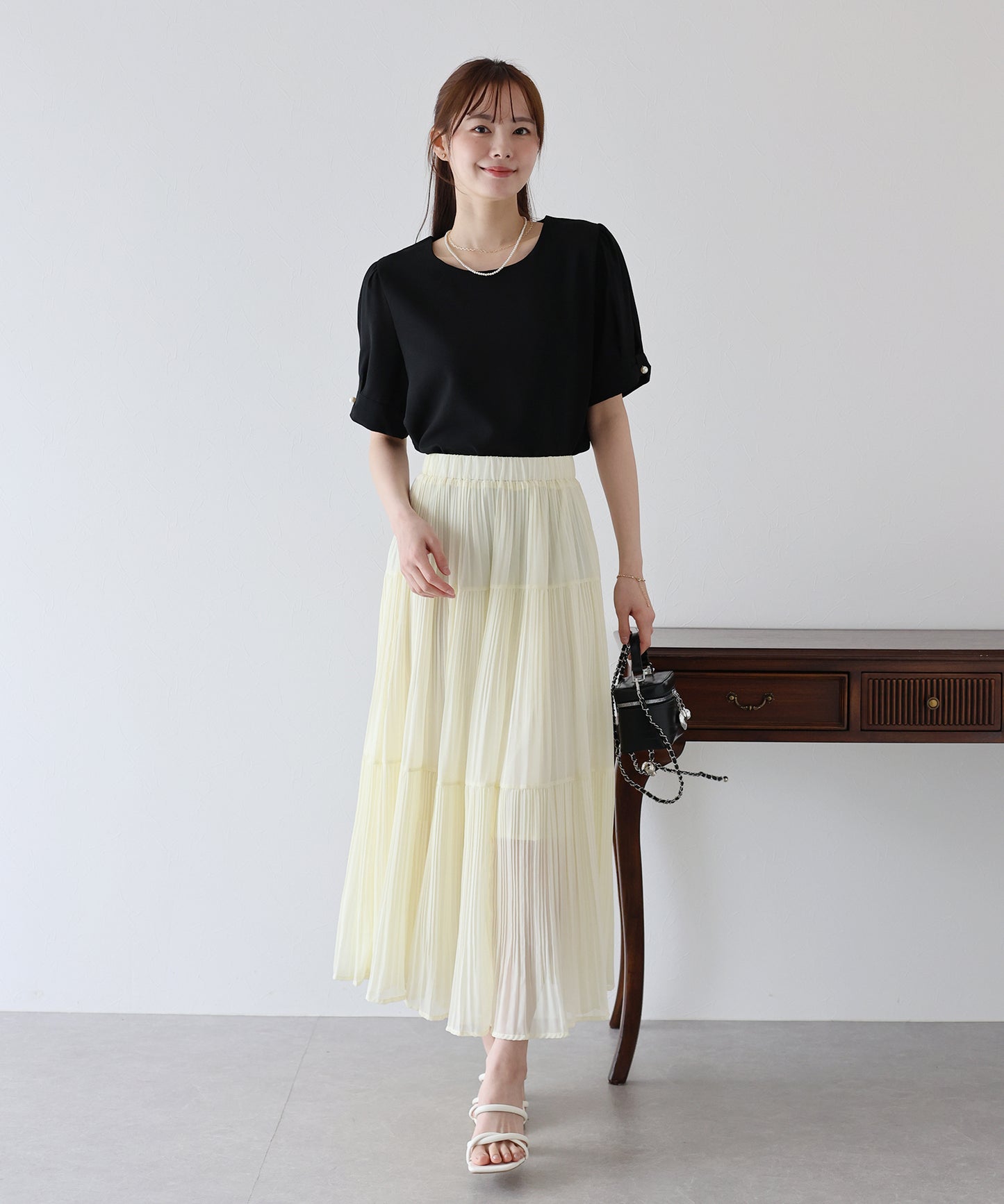 【新商品限定5%OFF(木)】シフォンプリーツスカート