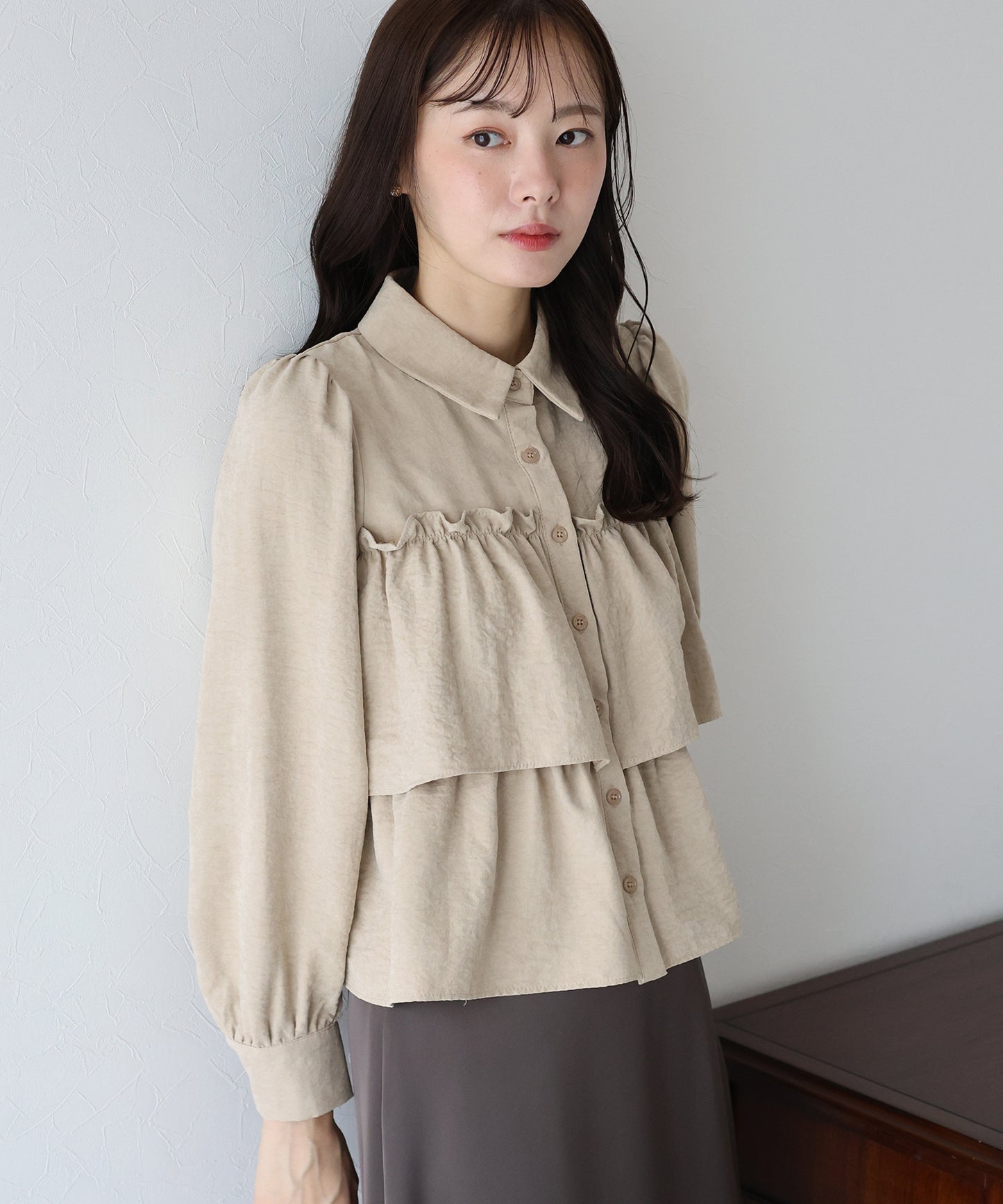 【早割5%OFF】フリルティアードピーチブラウス