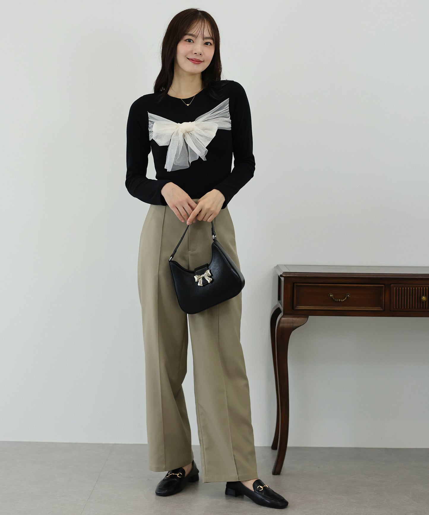 【SALE】チュールビッグリボン長袖Tシャツ