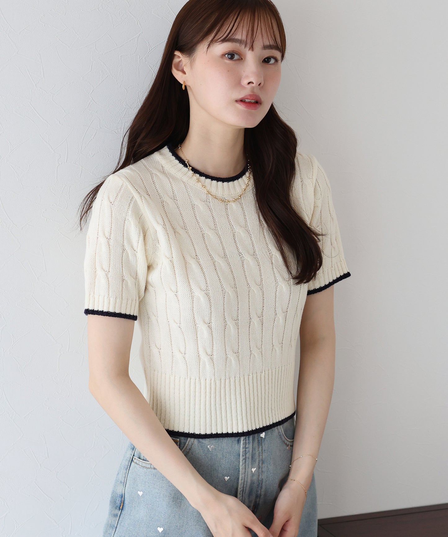 【TIME SALE】半袖ケーブルニット