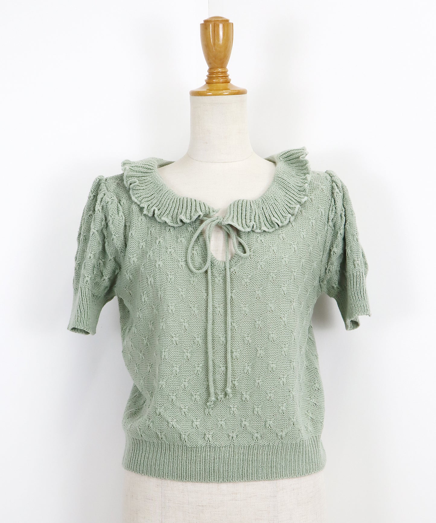 【SALE】フリル襟かぎ編みニット