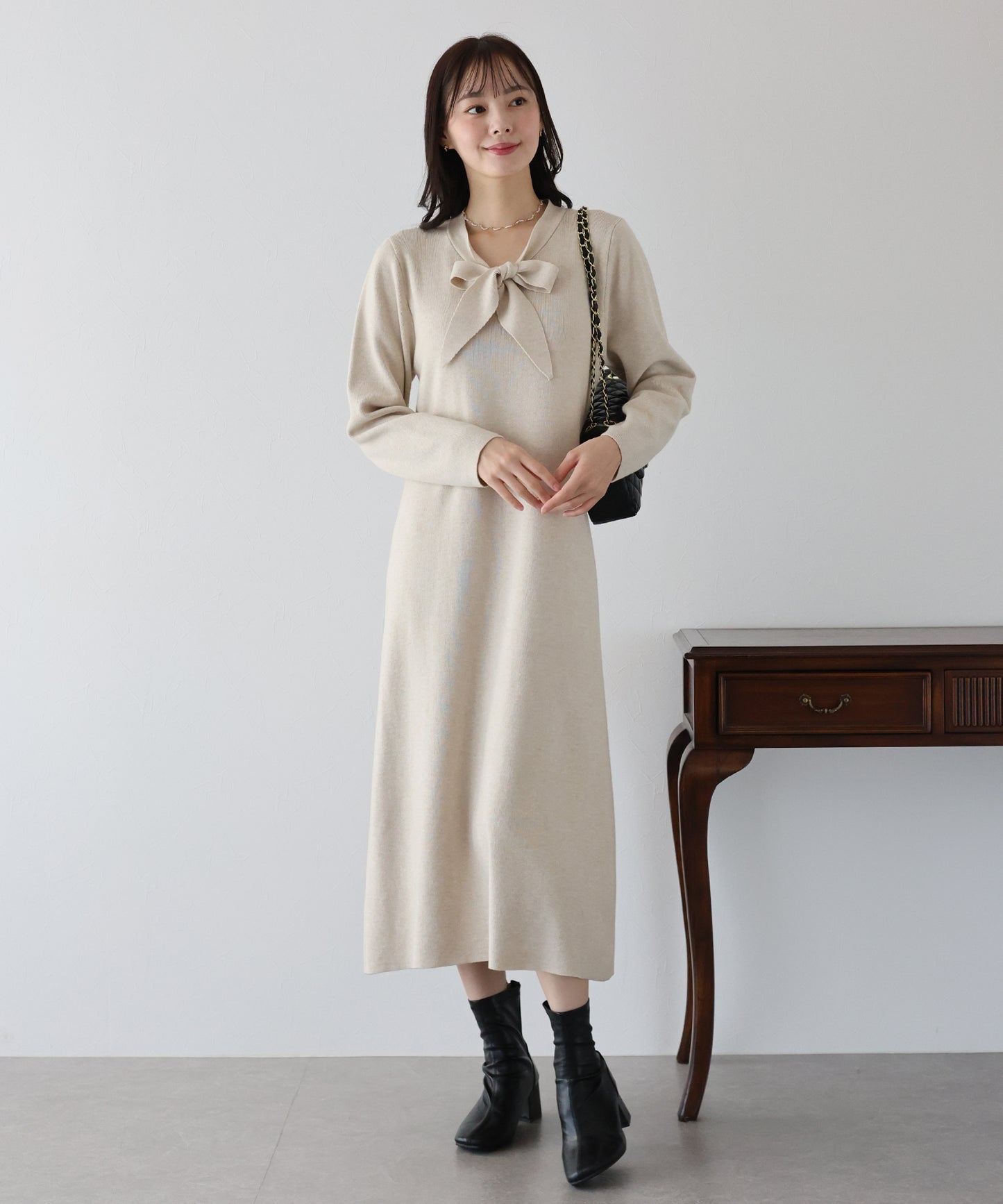 【TIME SALE】ボウタイニットワンピース