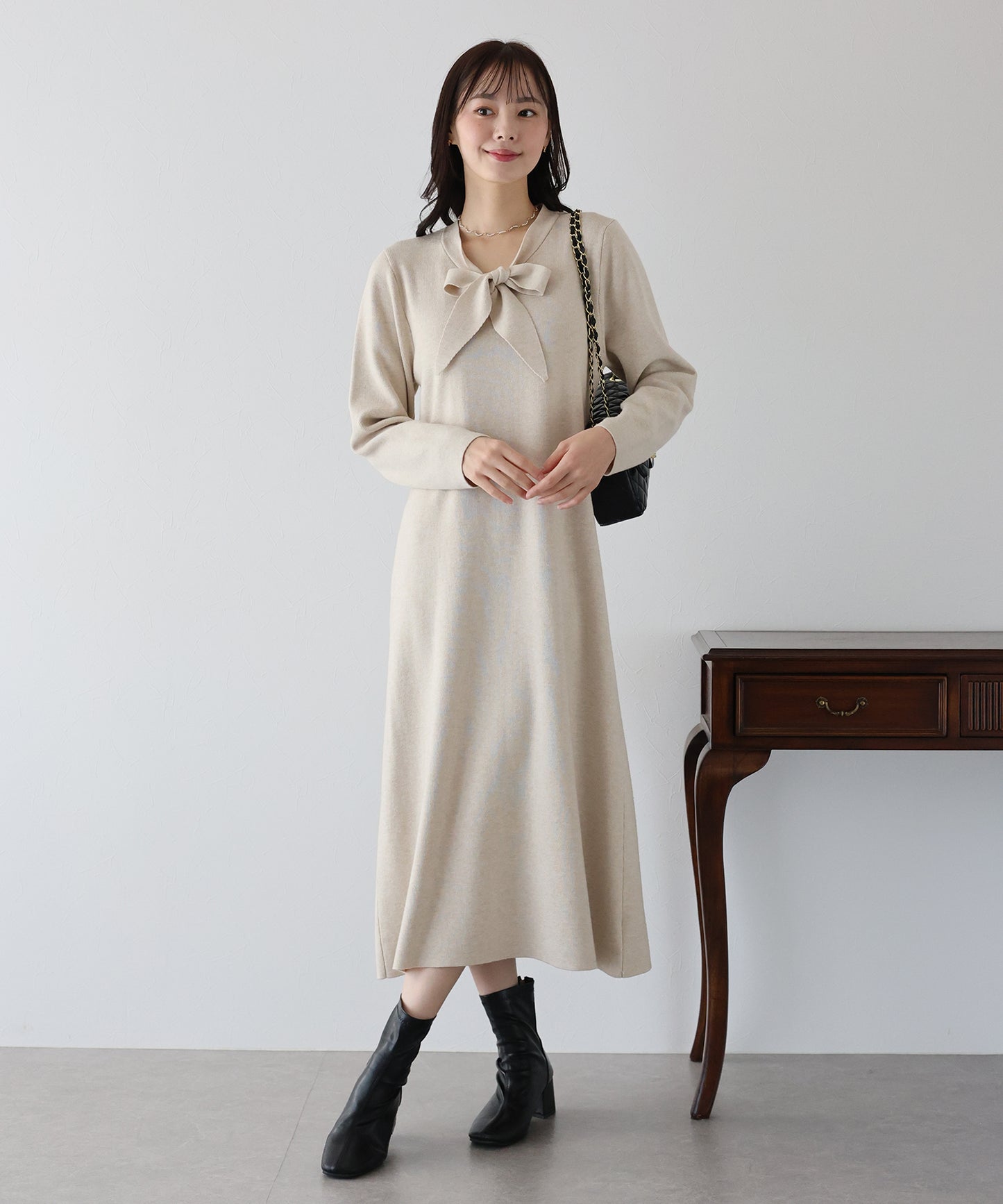 【TIME SALE】ボウタイニットワンピース