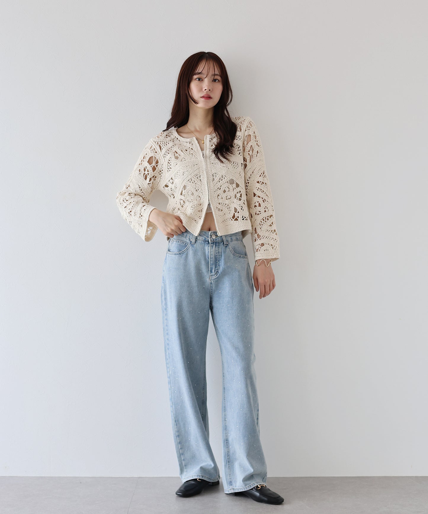 【SALE】ダブルジップクロシェカーディガン