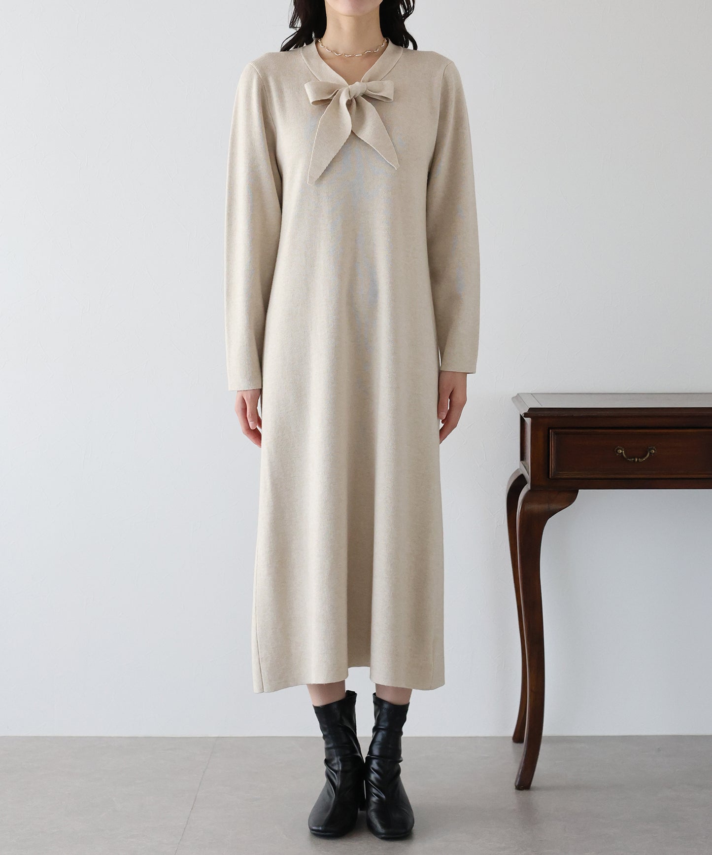 【TIME SALE】ボウタイニットワンピース