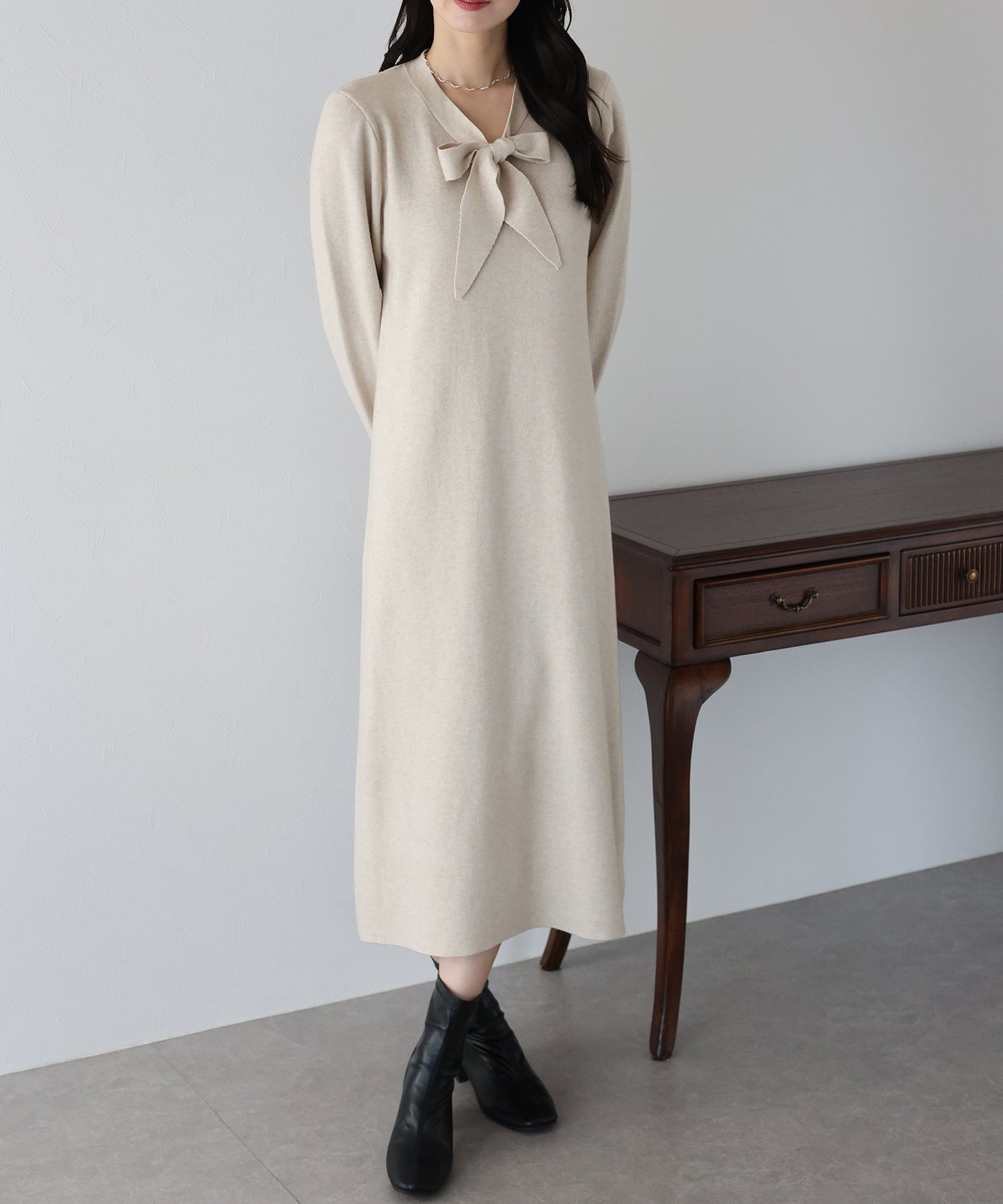 【TIME SALE】ボウタイニットワンピース