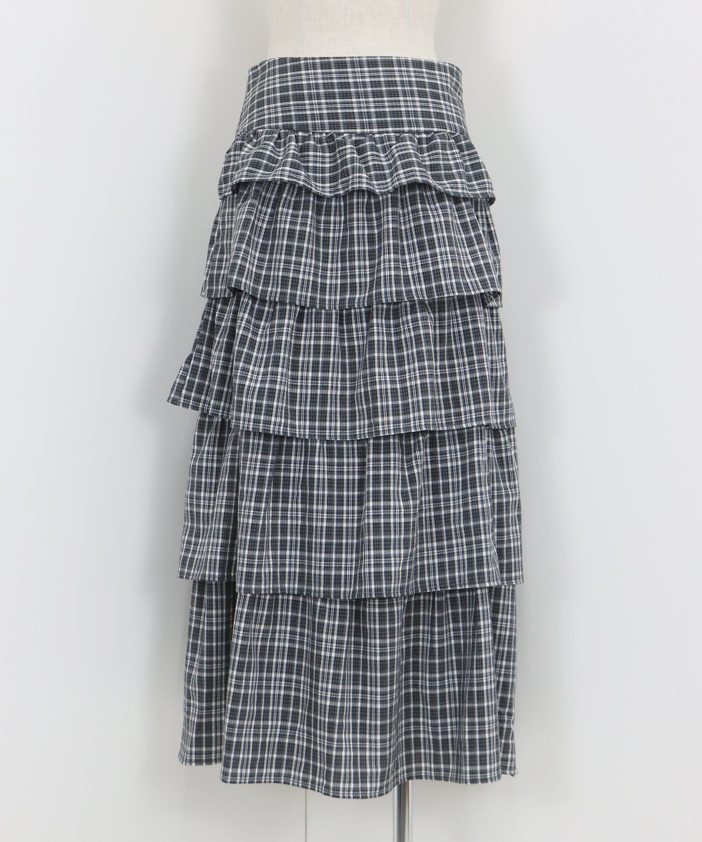 【SALE】チェック柄フリルティアードスカート