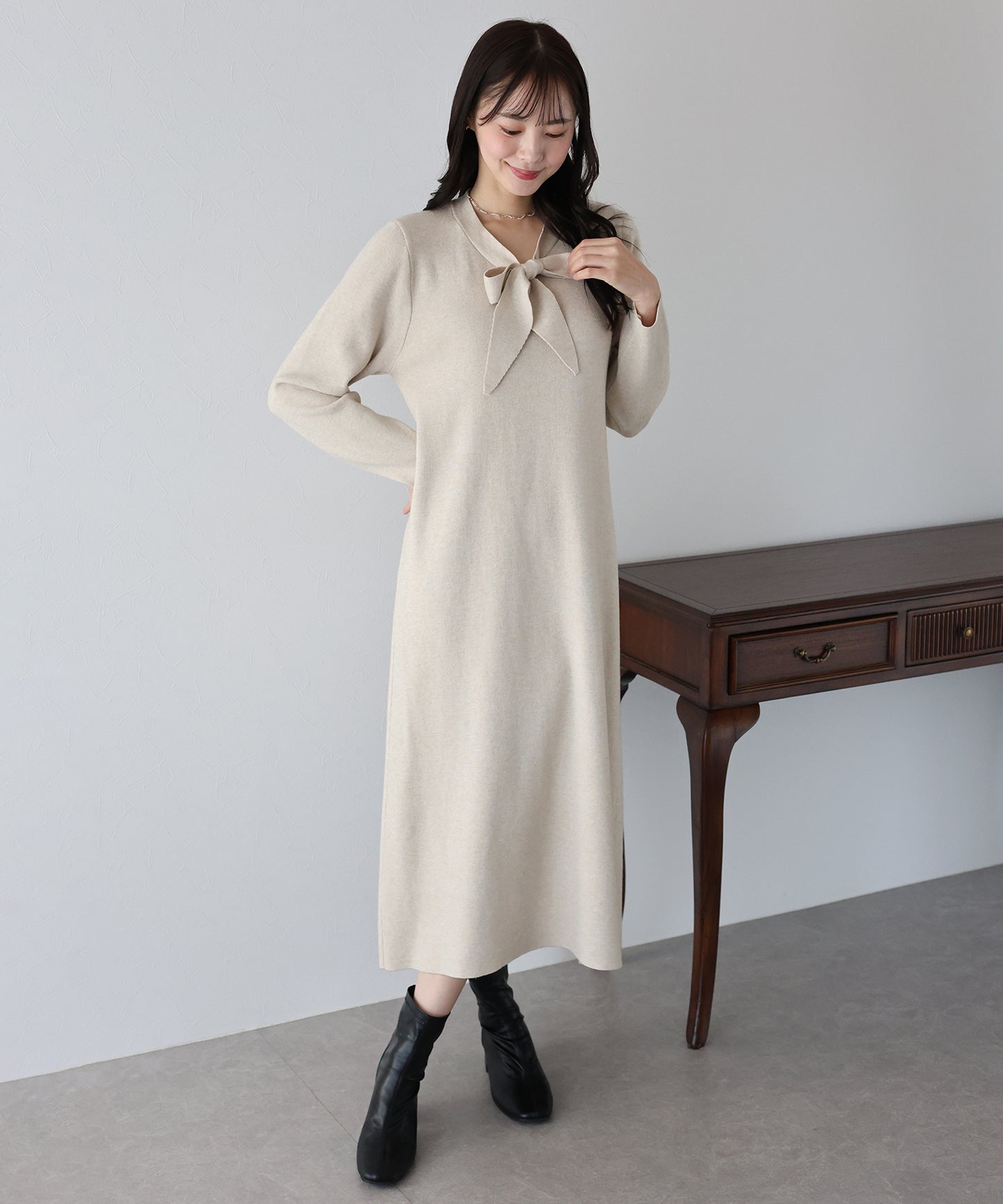 【TIME SALE】ボウタイニットワンピース