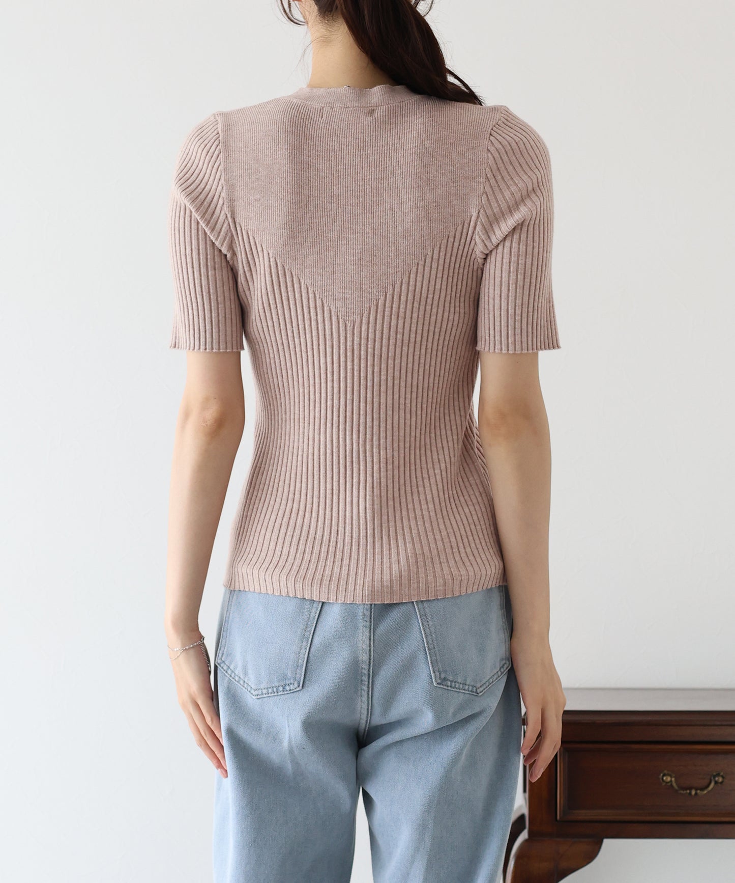 【TIME SALE】切替デザイン半袖リブニット【ネコポス】