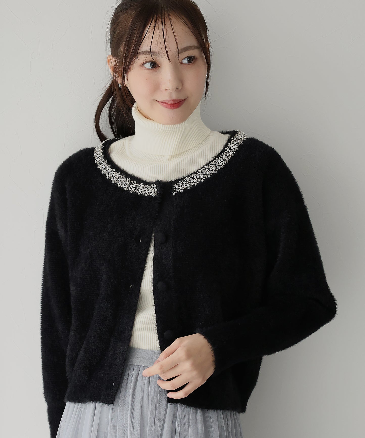 【SALE】ビジュー襟ニットカーディガン