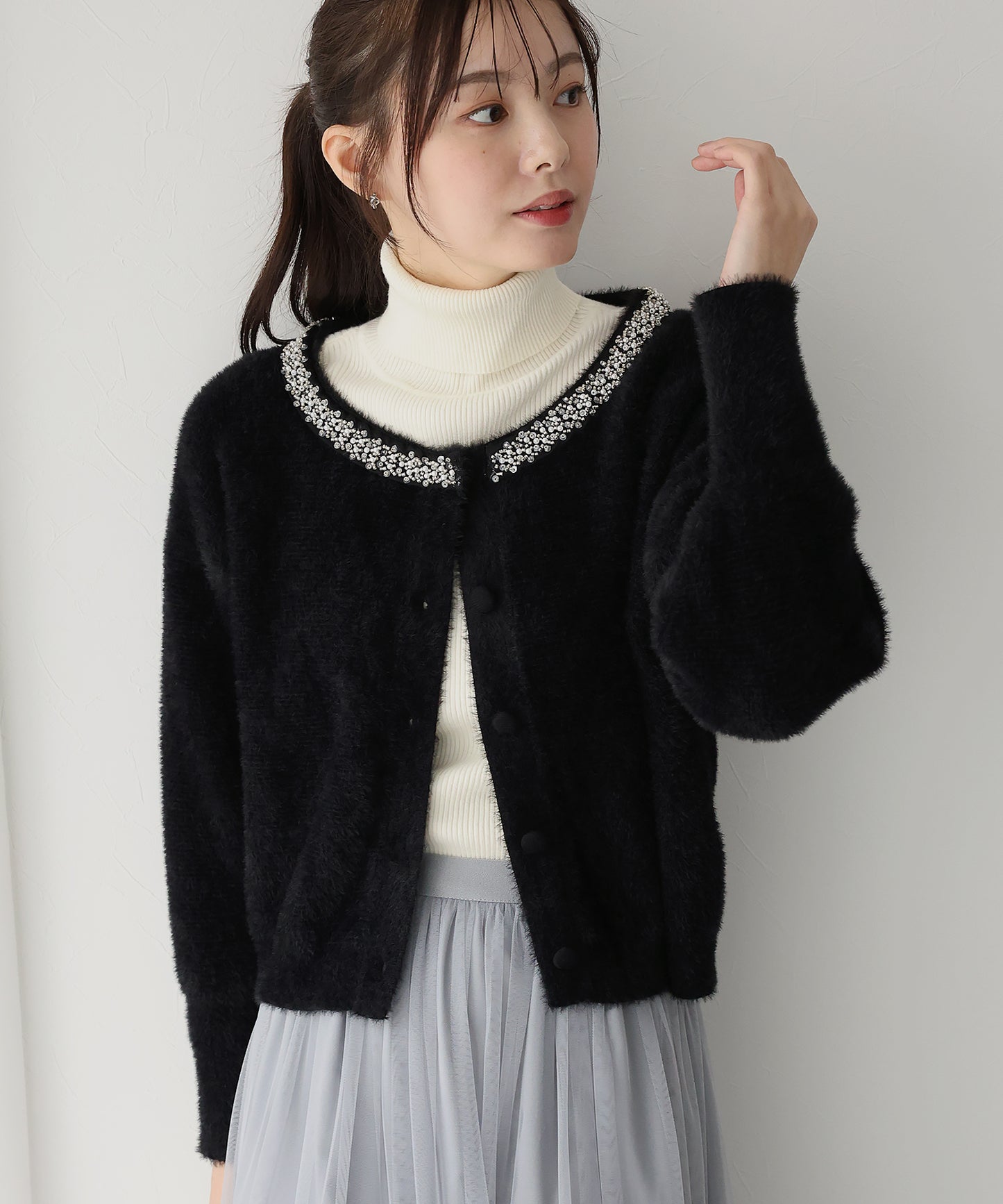 【SALE】ビジュー襟ニットカーディガン