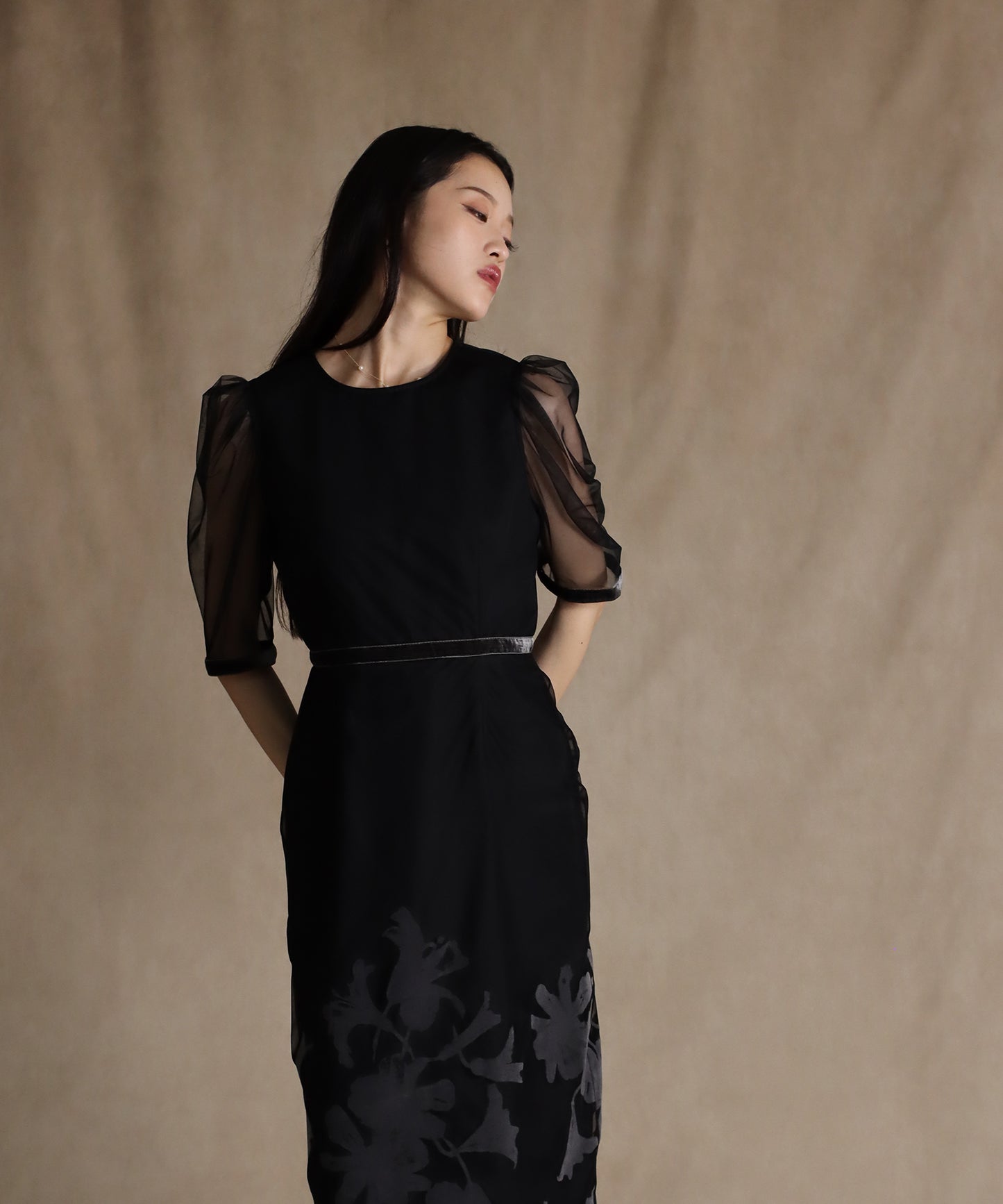 【SALE】KYOTOフロッキーフラワータイトドレス