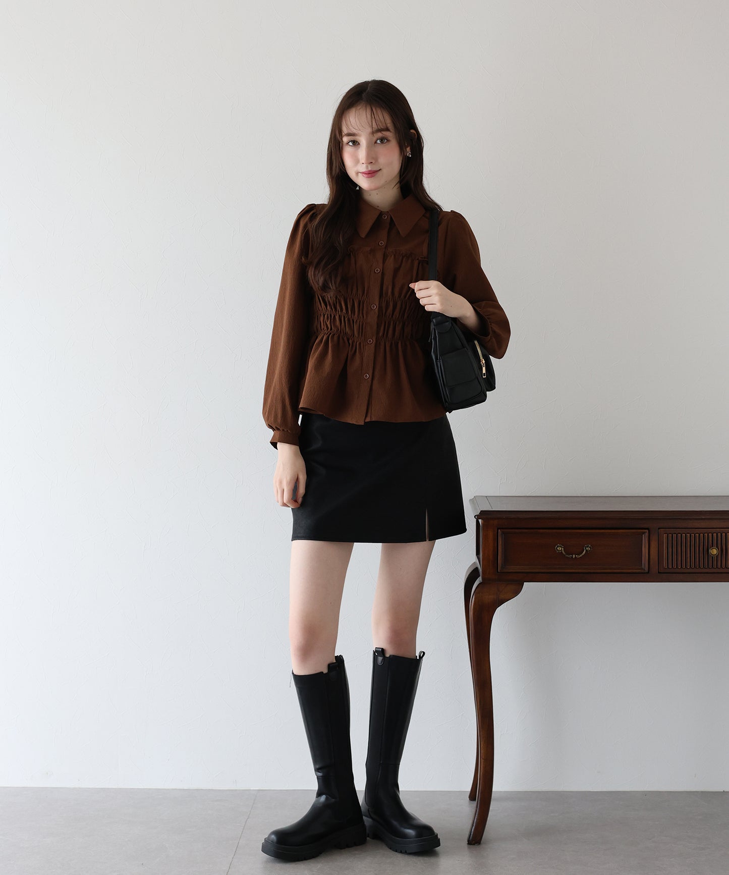 【TIME SALE】シャーリングビスチェレイヤードシャツ