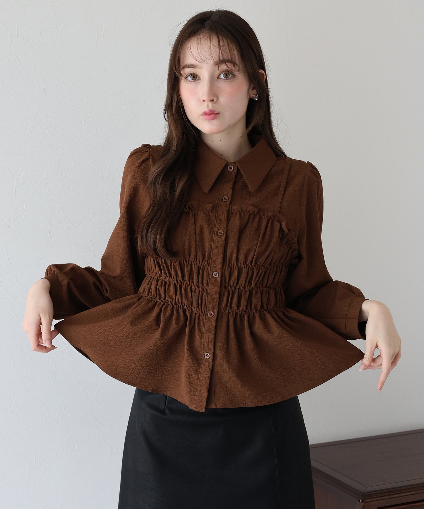【TIME SALE】シャーリングビスチェレイヤードシャツ