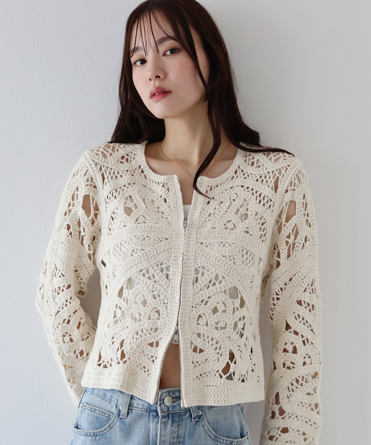 【SALE】ダブルジップクロシェカーディガン