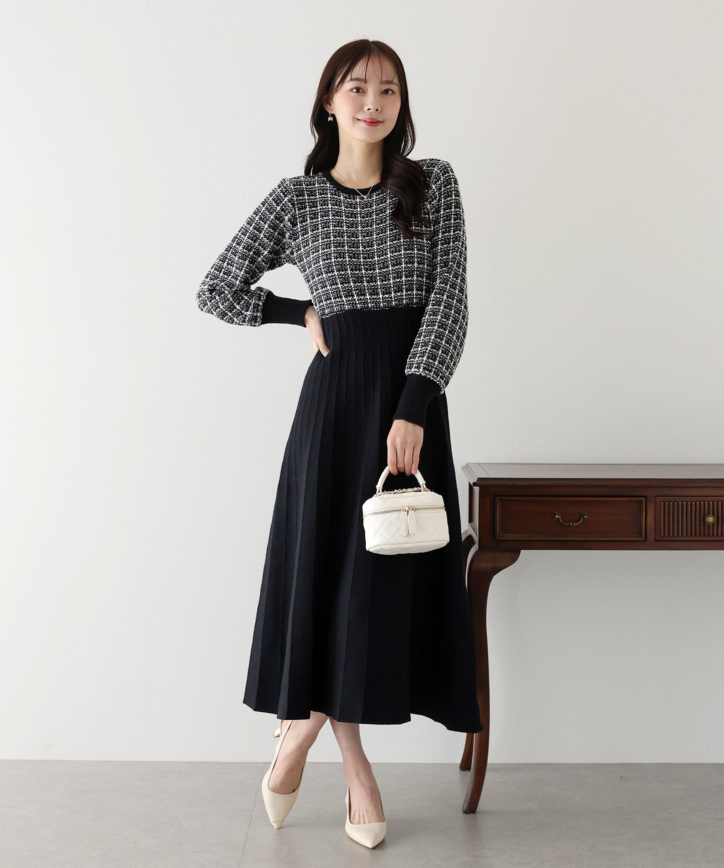 【SALE】ツイードニットワンピース