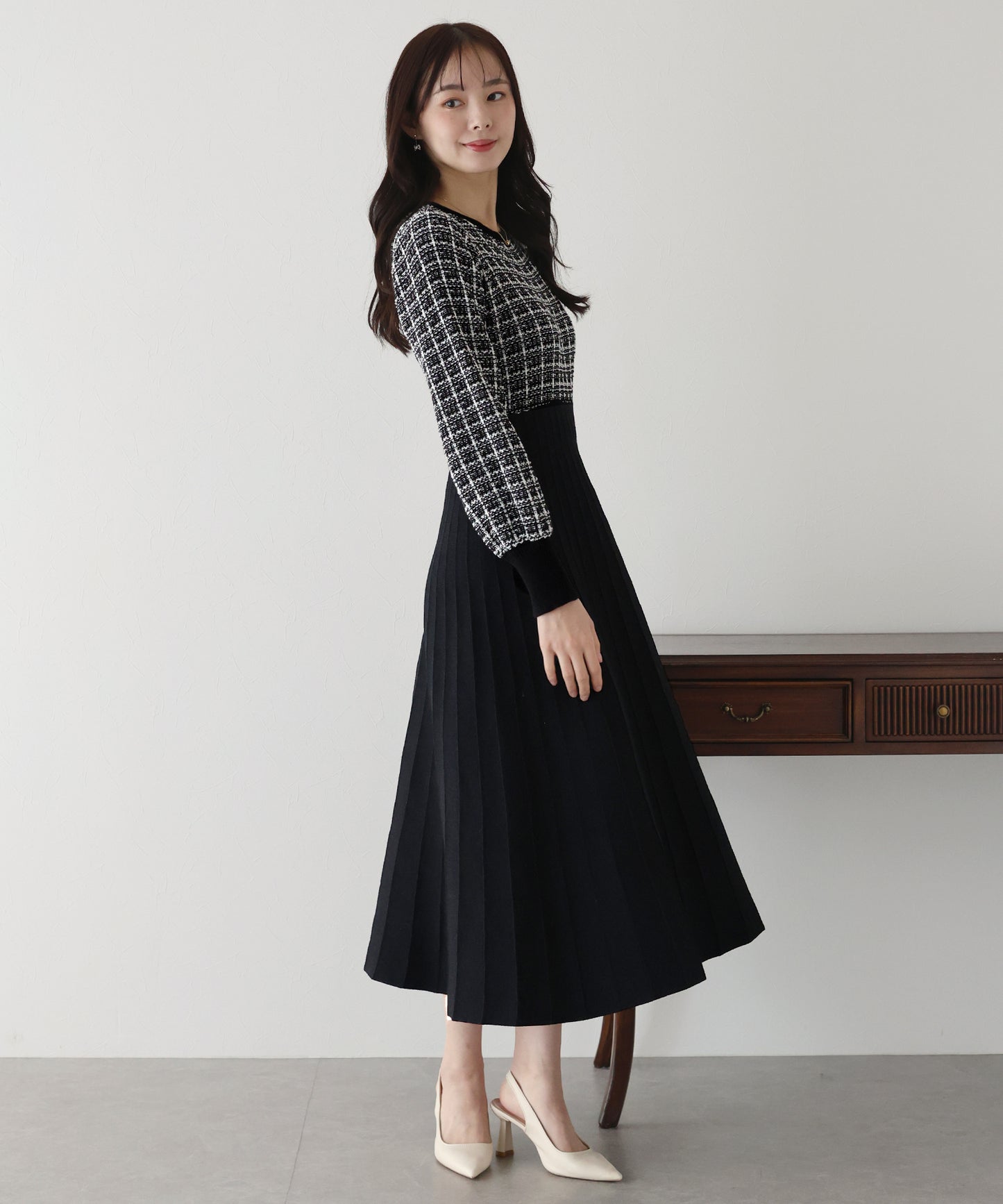 【SALE】ツイードニットワンピース