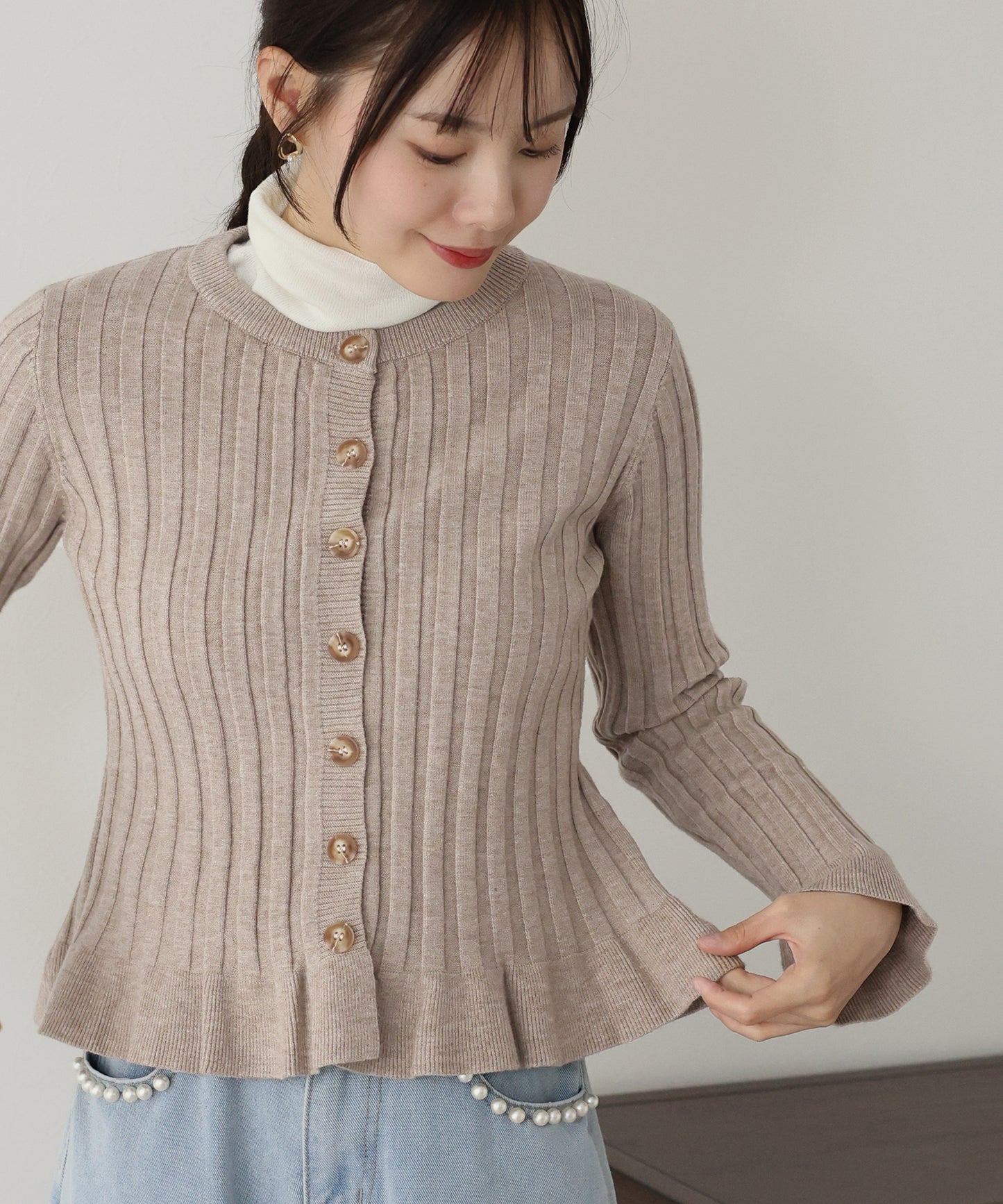 【TIME SALE】ワイドリブペプラムカーディガン