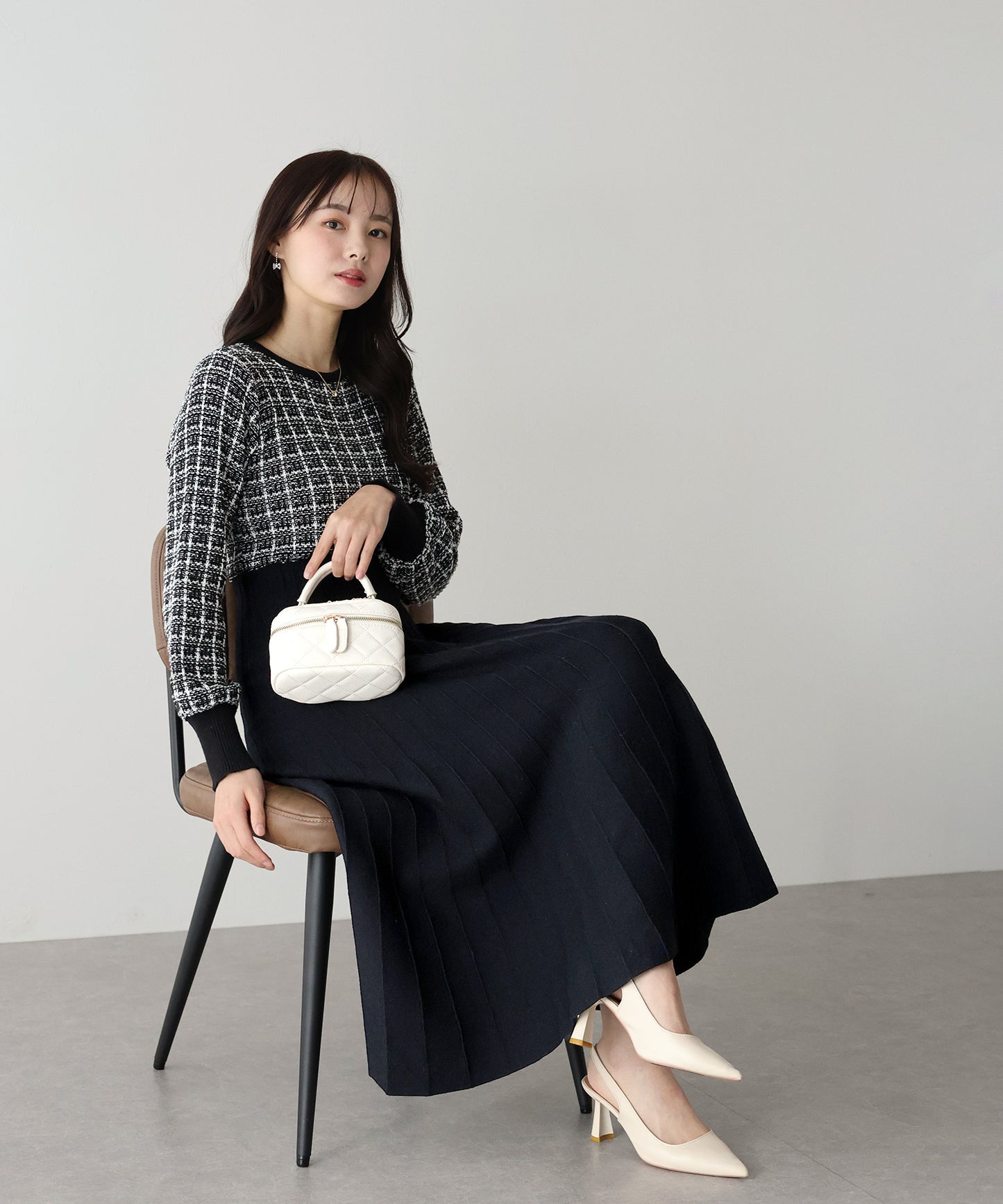 【SALE】ツイードニットワンピース