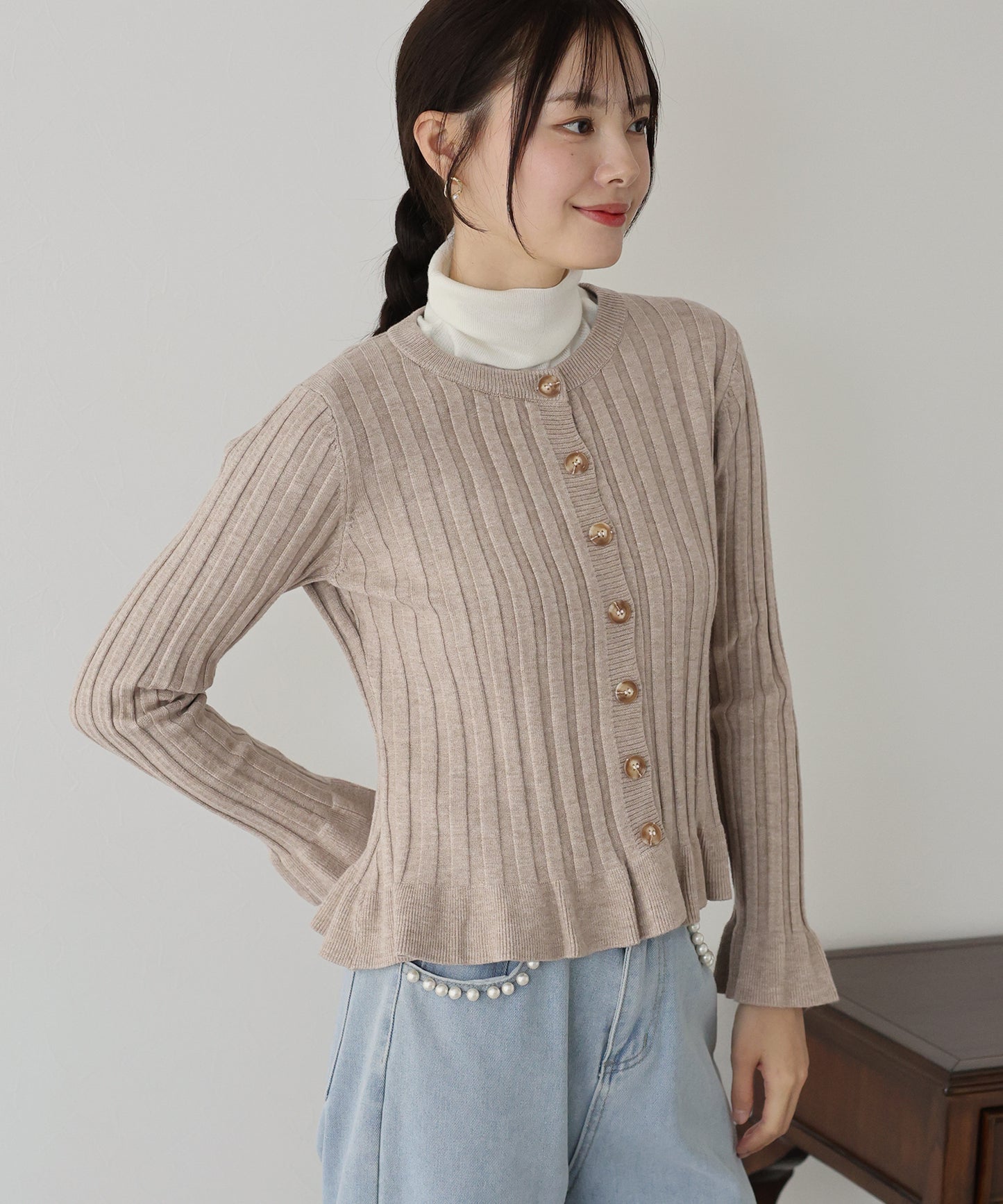 【TIME SALE】ワイドリブペプラムカーディガン