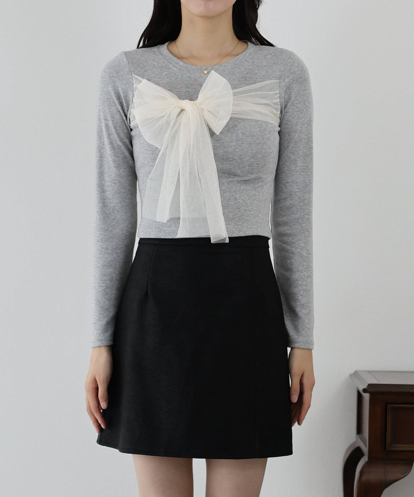 【SALE】チュールビッグリボン長袖Tシャツ