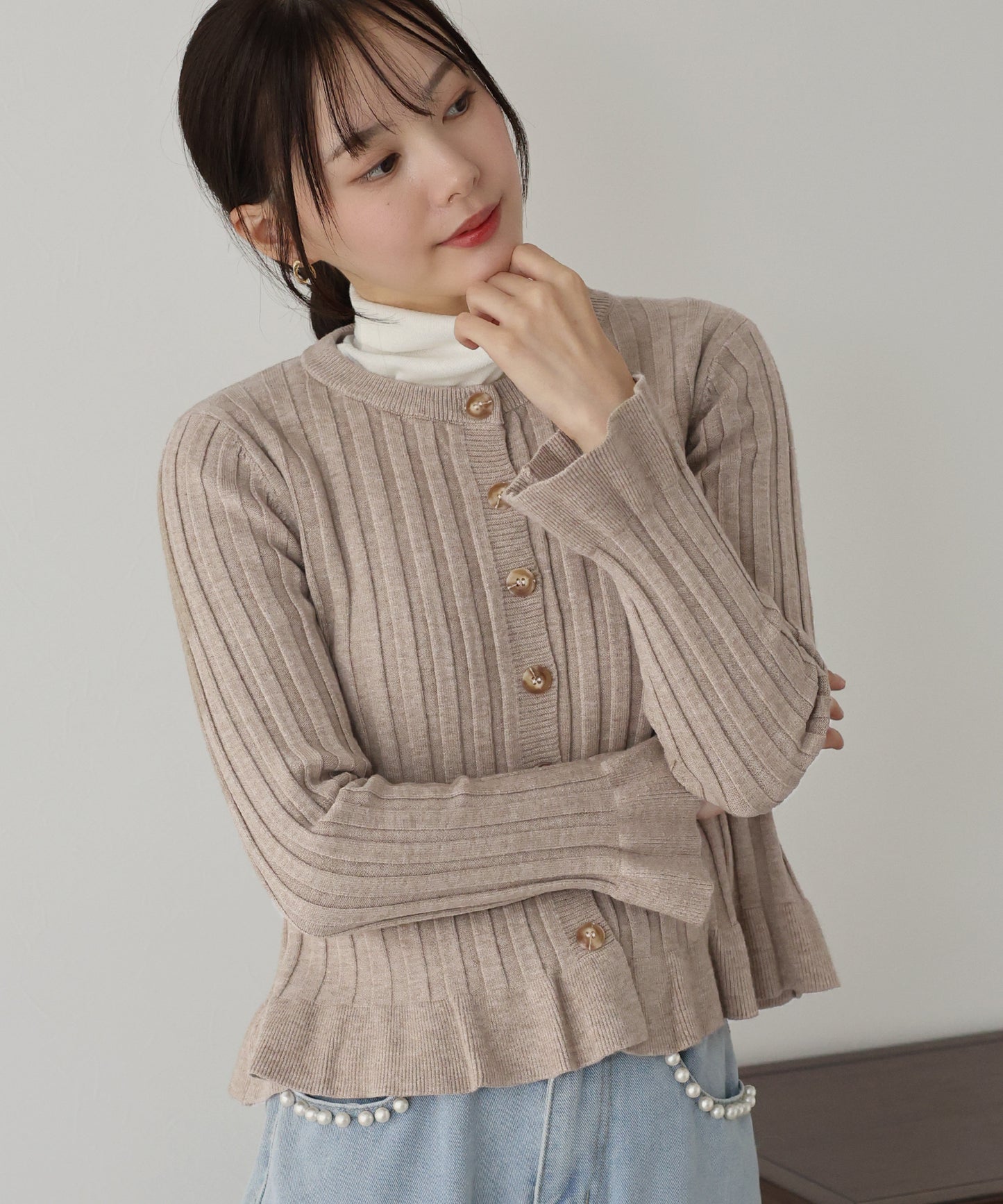 【TIME SALE】ワイドリブペプラムカーディガン