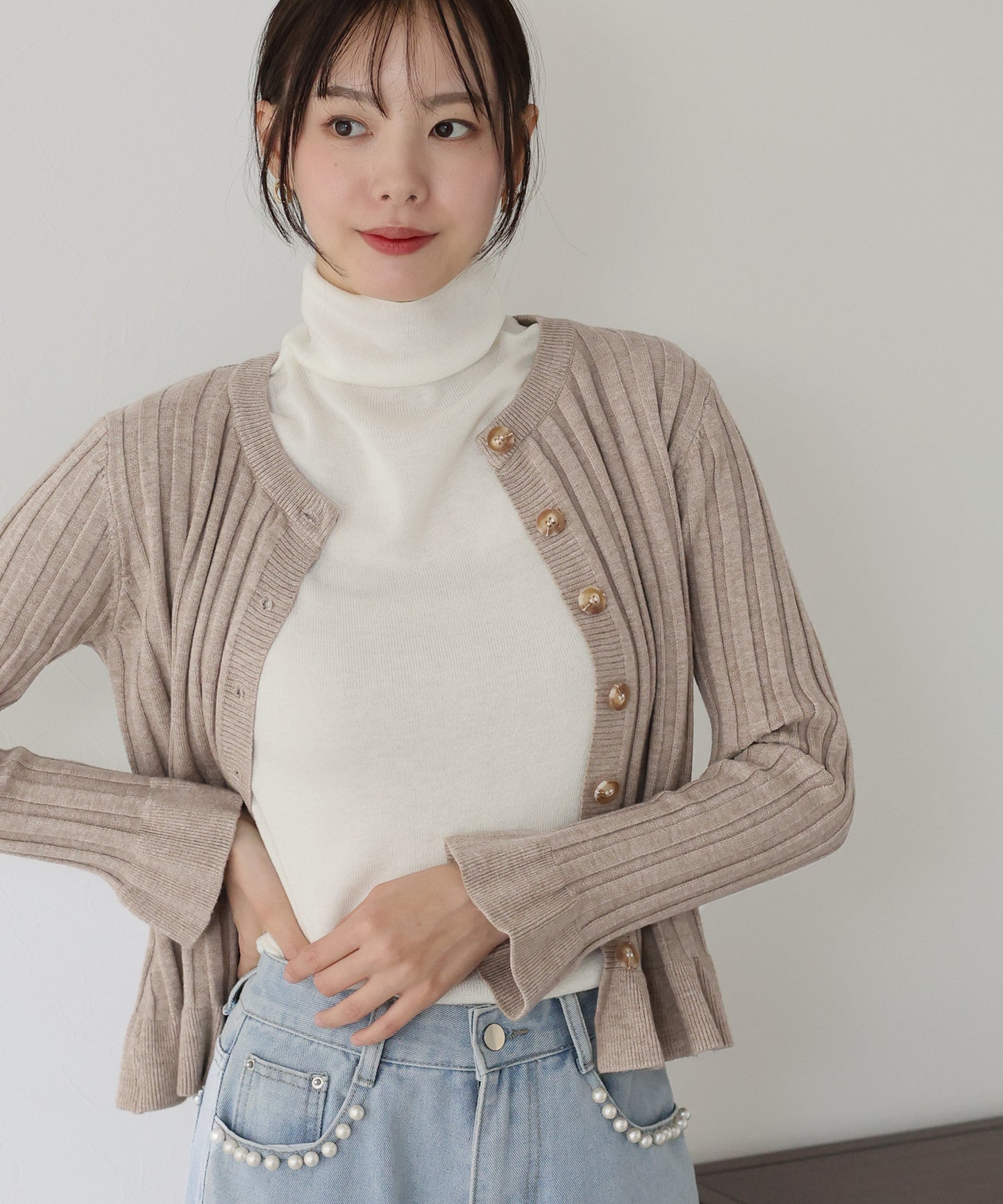 【TIME SALE】ワイドリブペプラムカーディガン