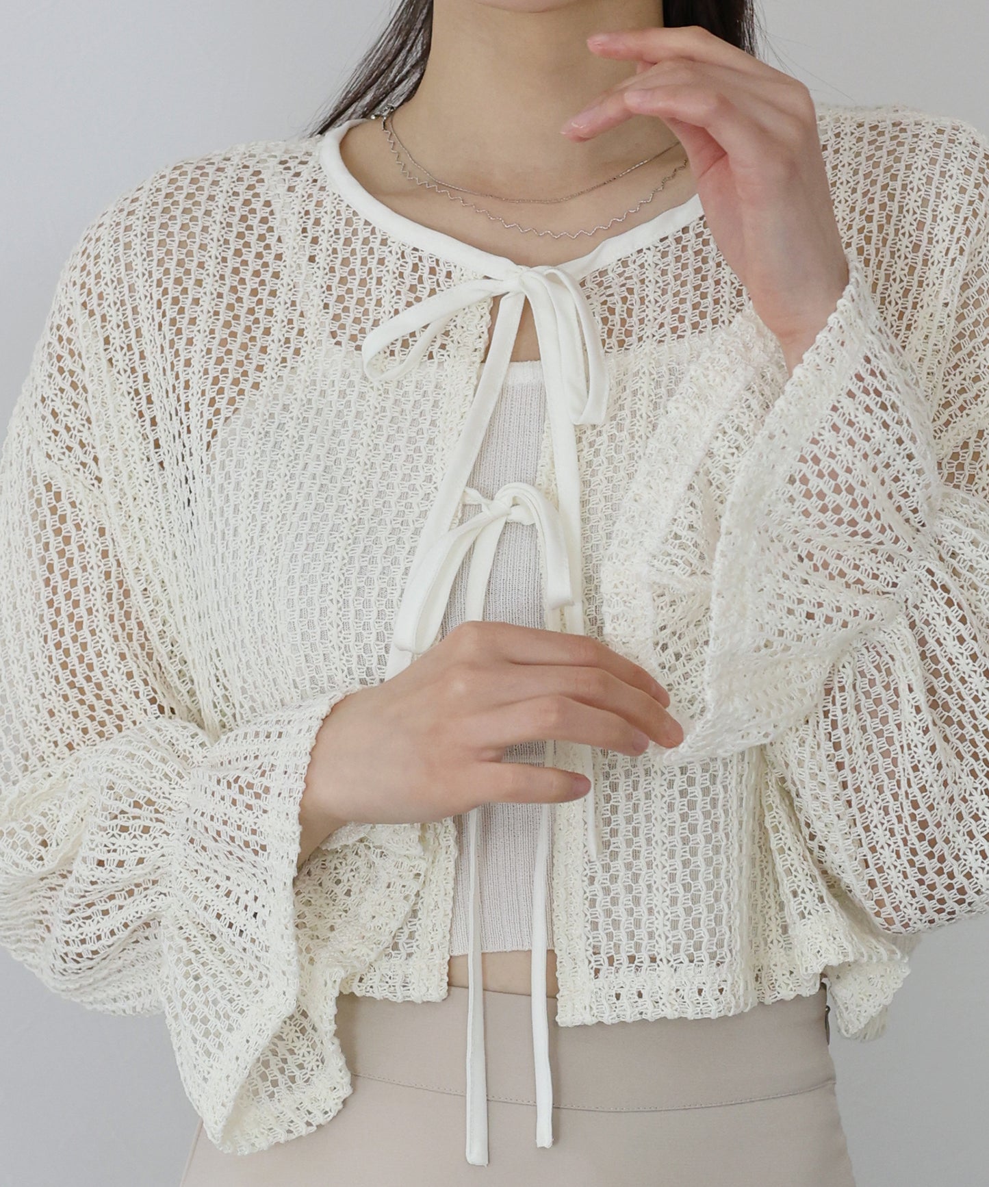 【SALE】2WAYリボンレースカーディガン