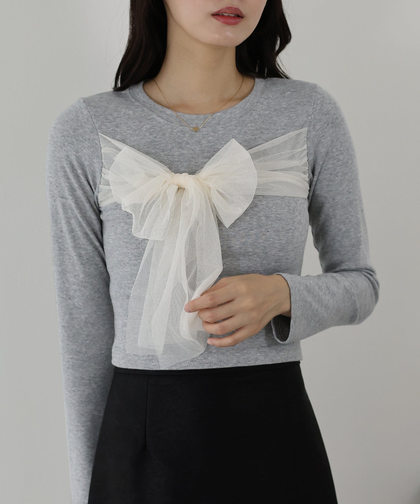【SALE】チュールビッグリボン長袖Tシャツ