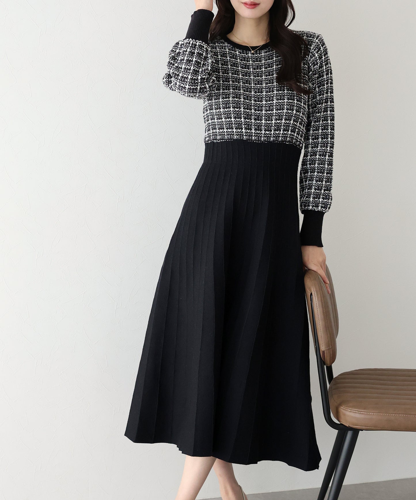 【SALE】ツイードニットワンピース