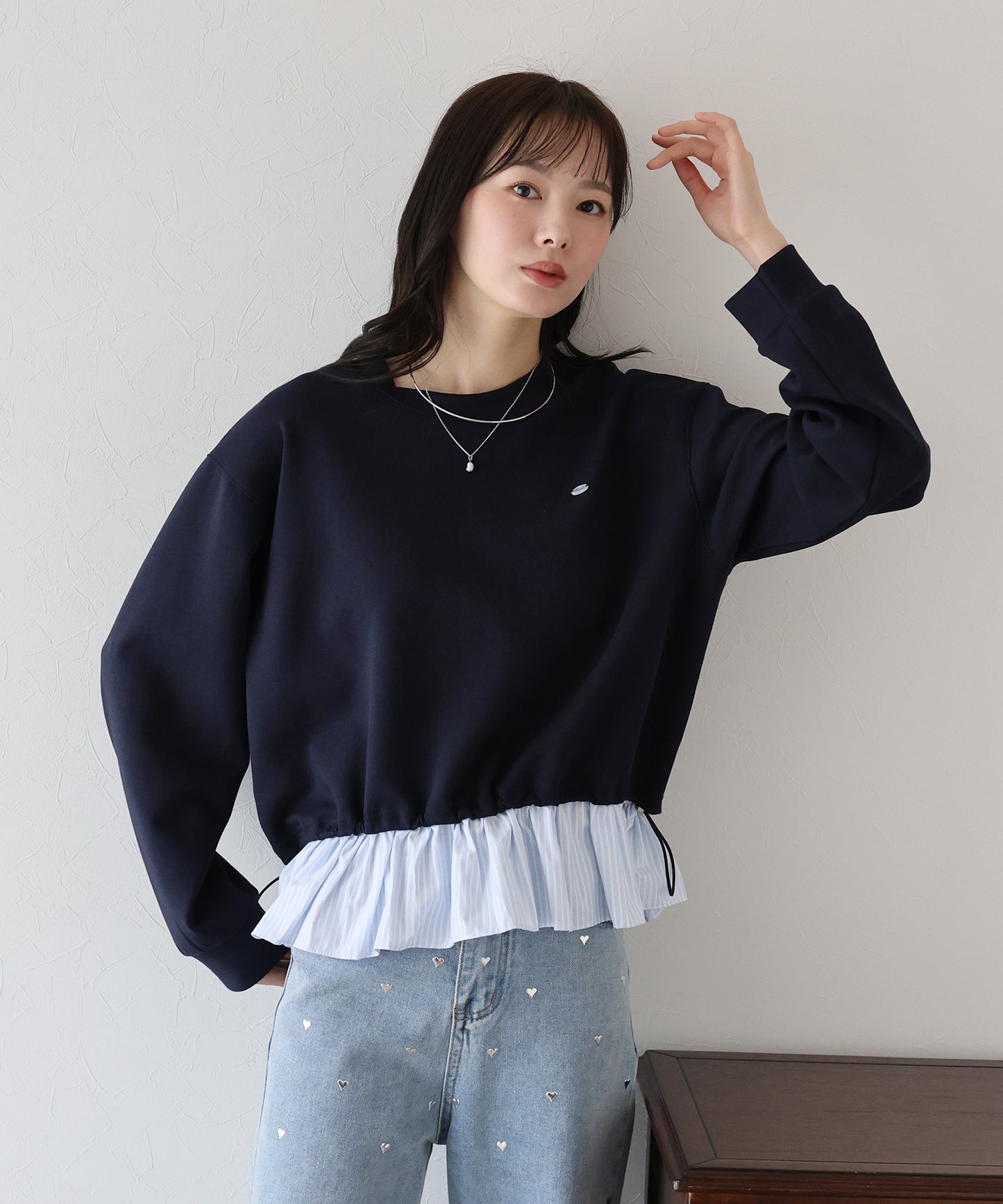 【SALE】シャツレイヤードスウェット